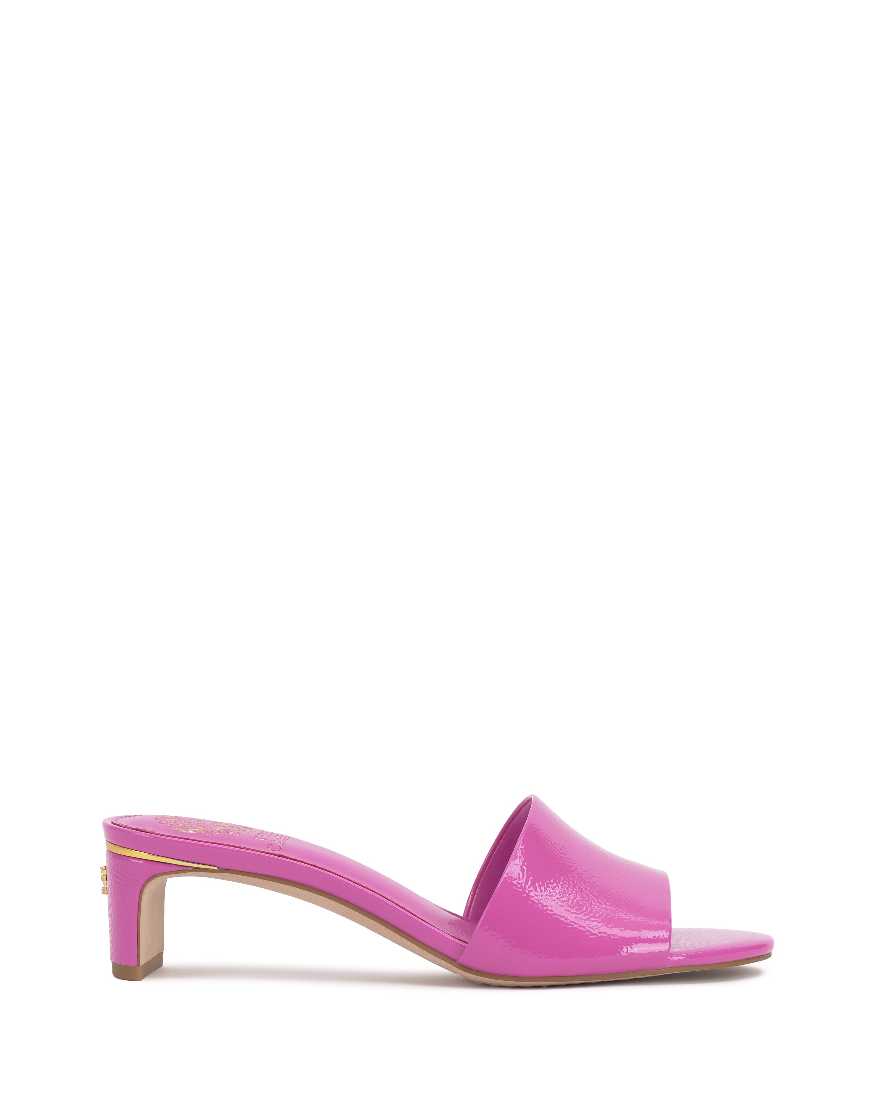 Linanna Mule Sandal with Block Kitten Heel & Gold Accent | Effortless Style