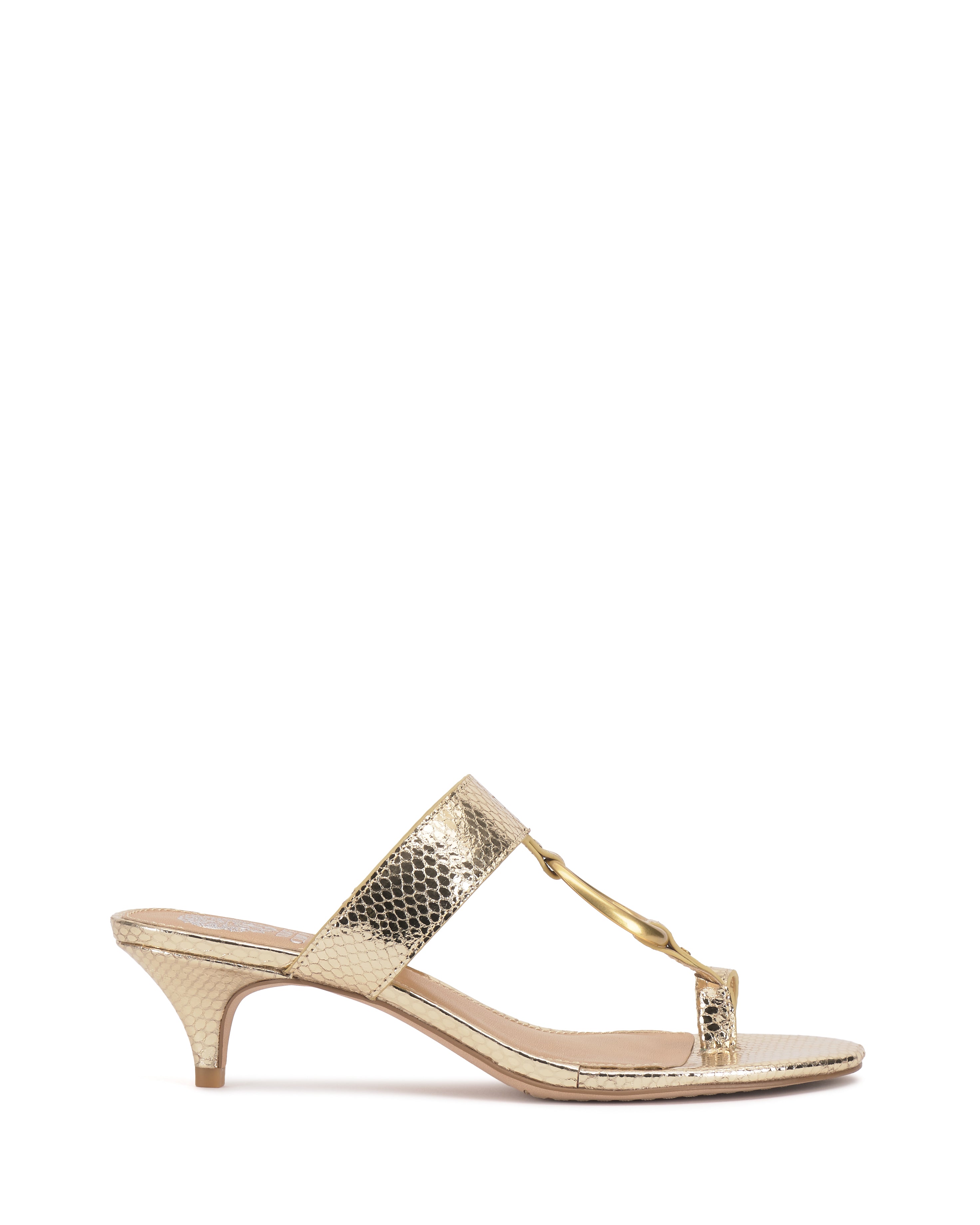 Kitten Heel Sandals with Gold O-Ring & Toe Loop | Kimena