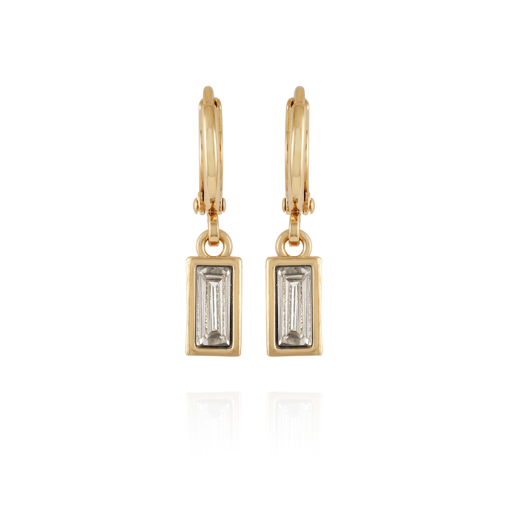 Rectangular Glass Stone Huggie Hoop Earrings | Elegant Drop Design