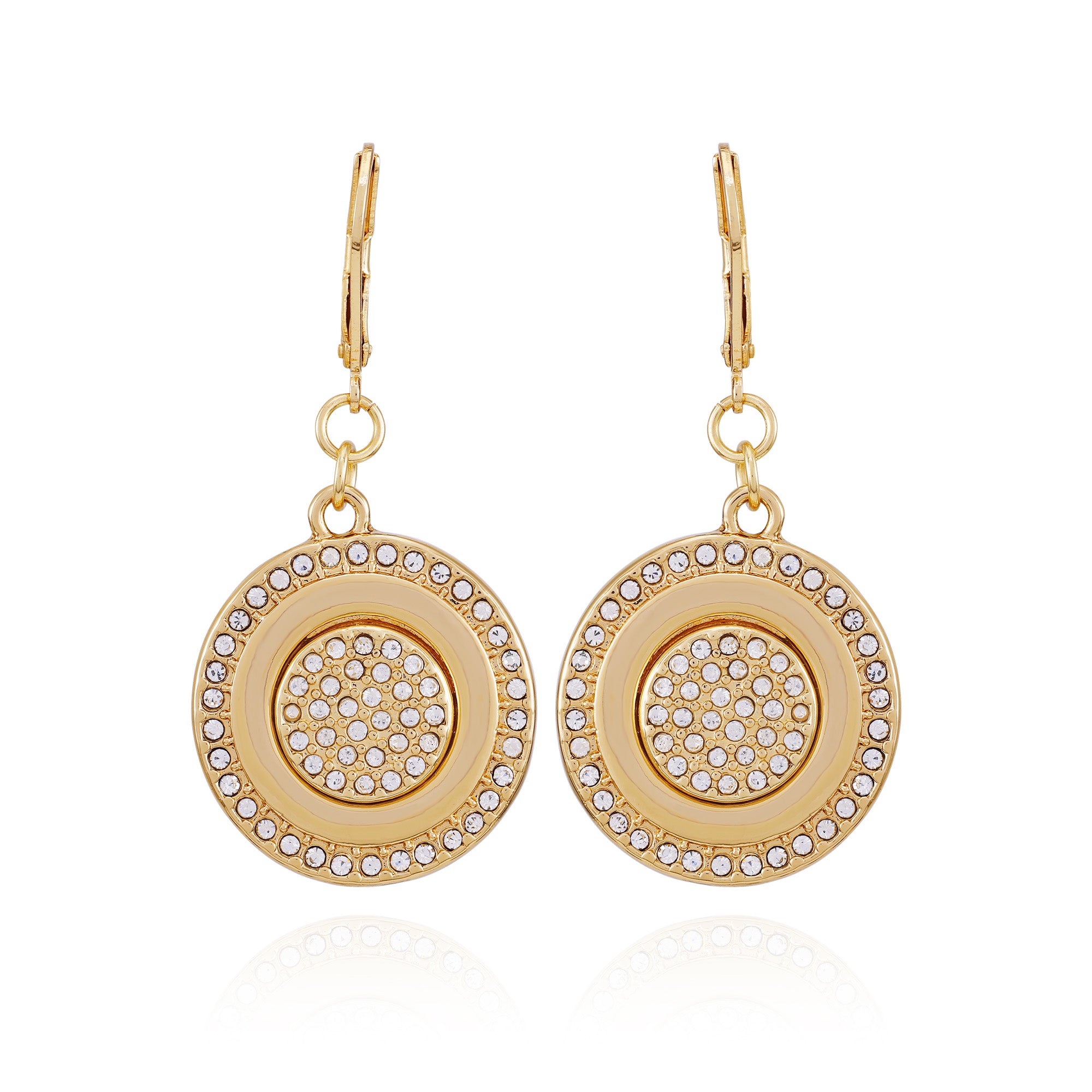 Gold Pave Stone Coin Drop Earrings for Women | Sophisticated & Fashionable