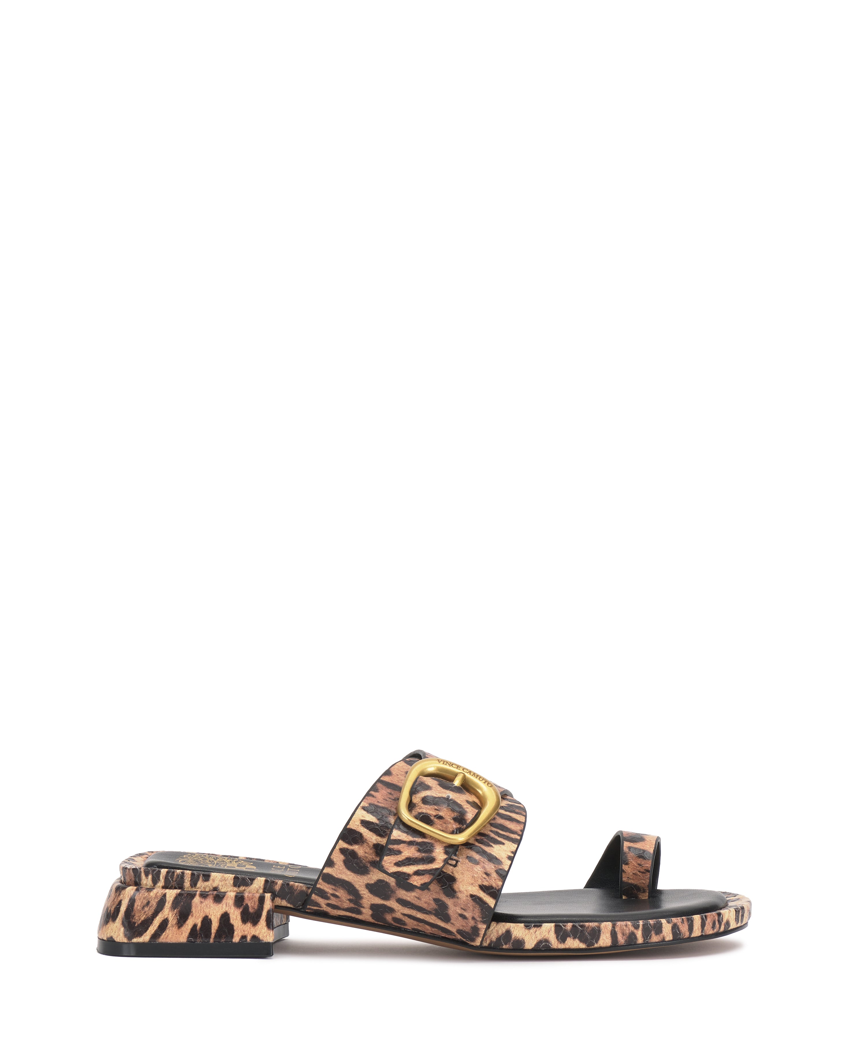 Women's Gold Buckle Sandals with Toe Loop & Block Heel | Ranista