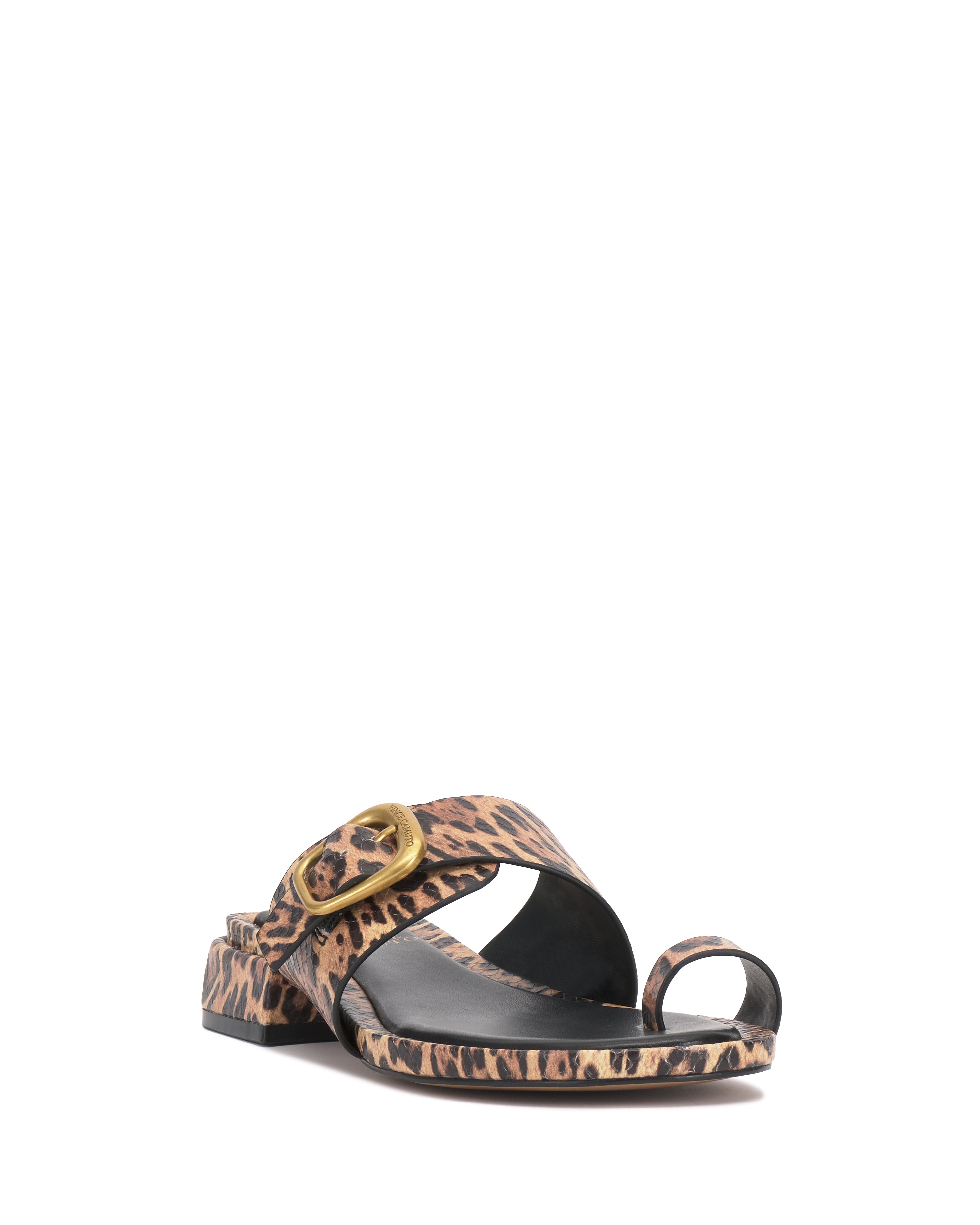 Women's Gold Buckle Sandals with Toe Loop & Block Heel | Ranista