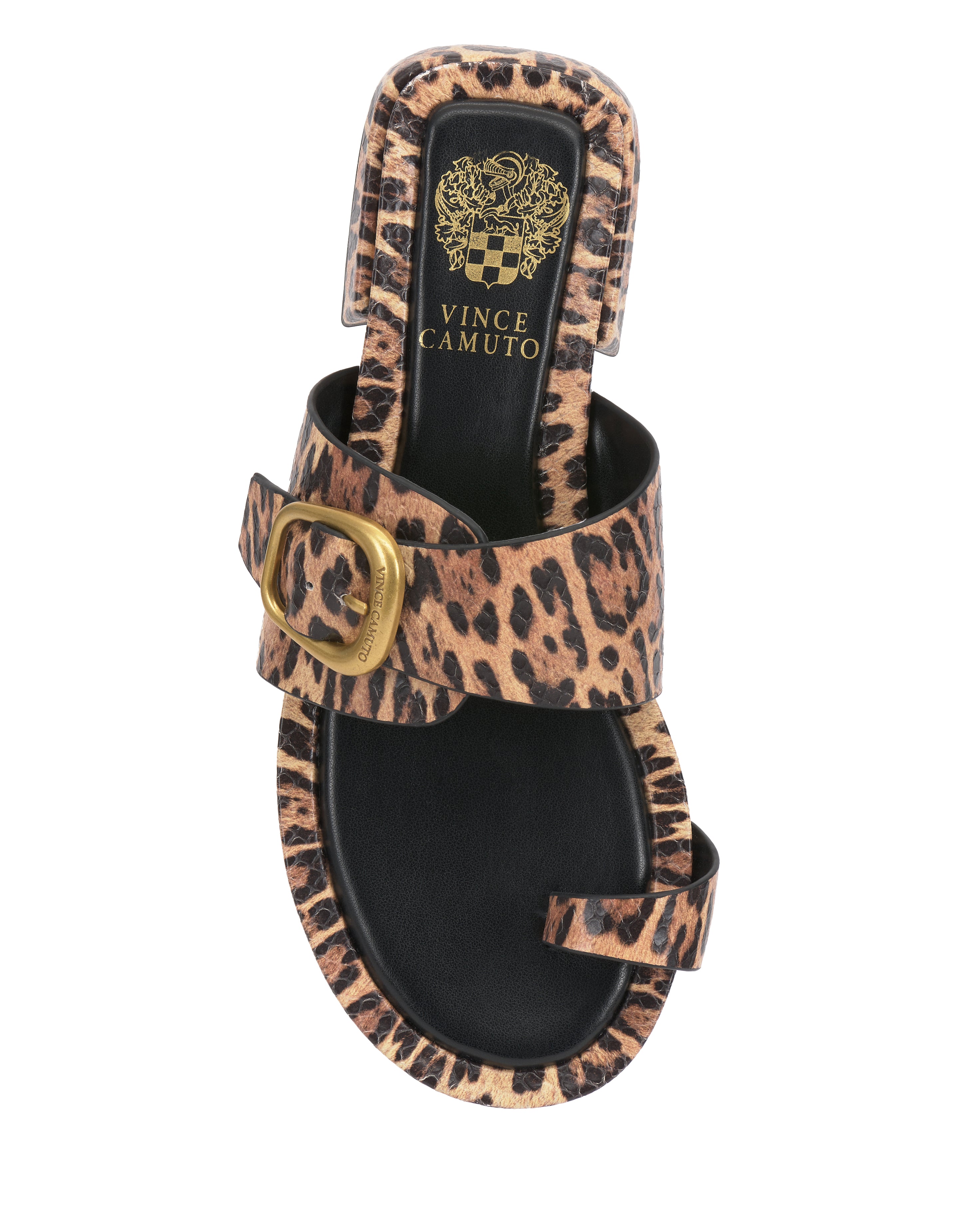 Women's Gold Buckle Sandals with Toe Loop & Block Heel | Ranista