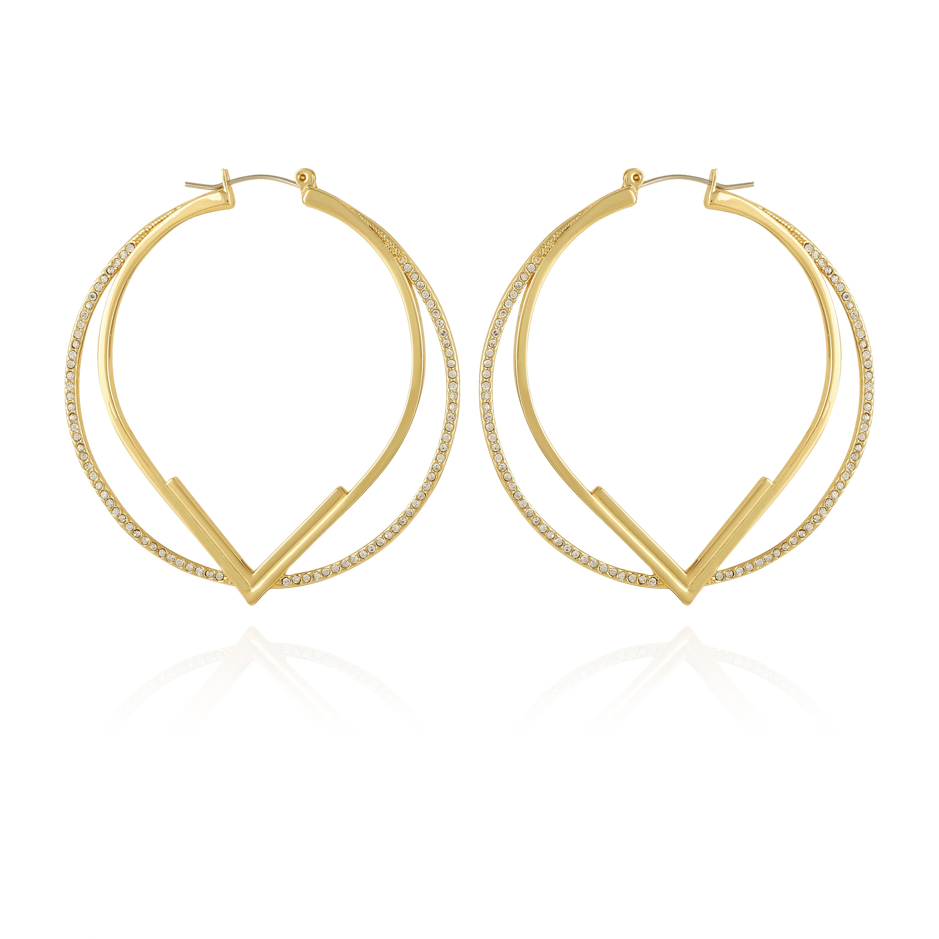 Pave Hoop Earrings with V Design & Sparkling Stones | Vince Camuto