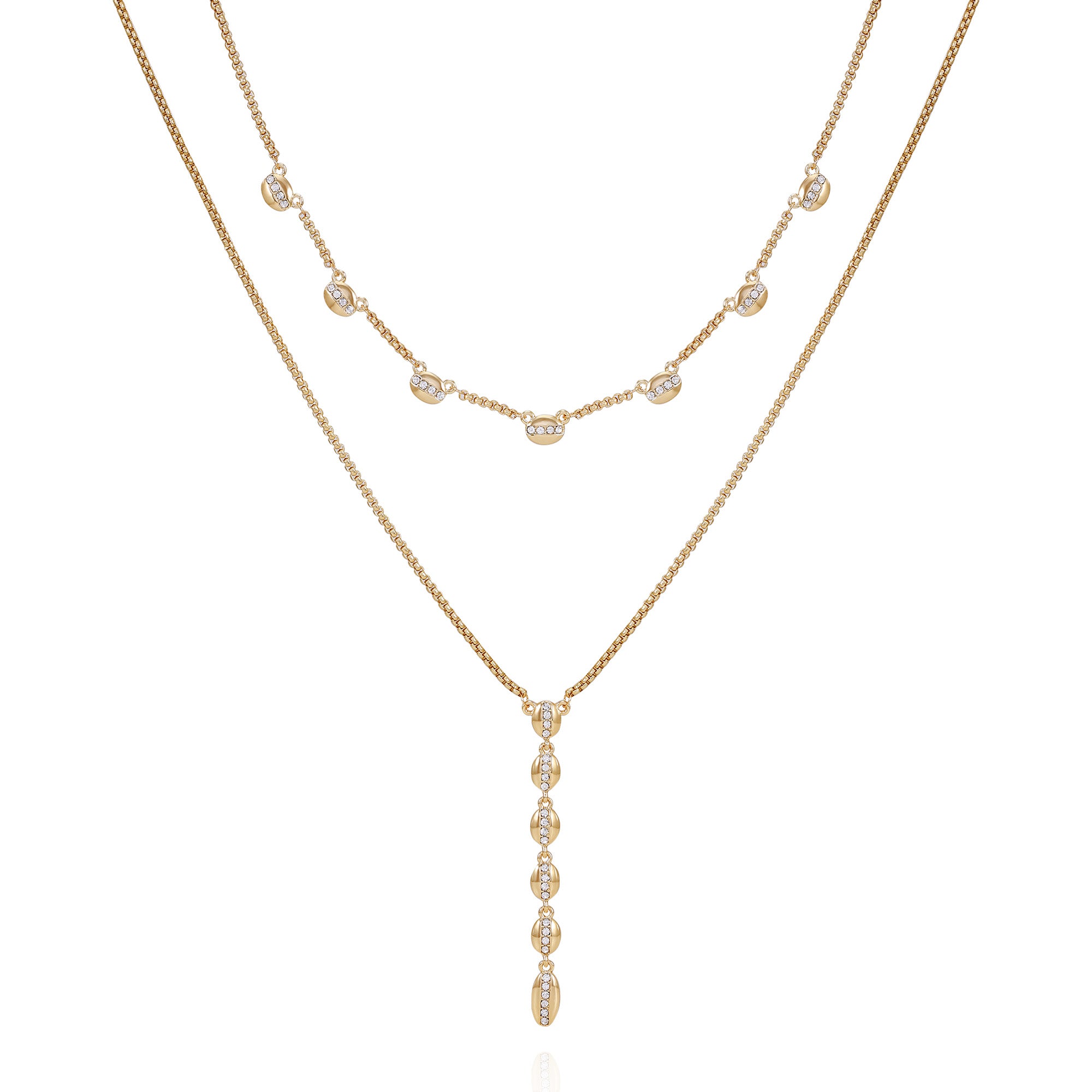Layered Crystal Necklace with Goldtone Chains | Elegant Sparkle