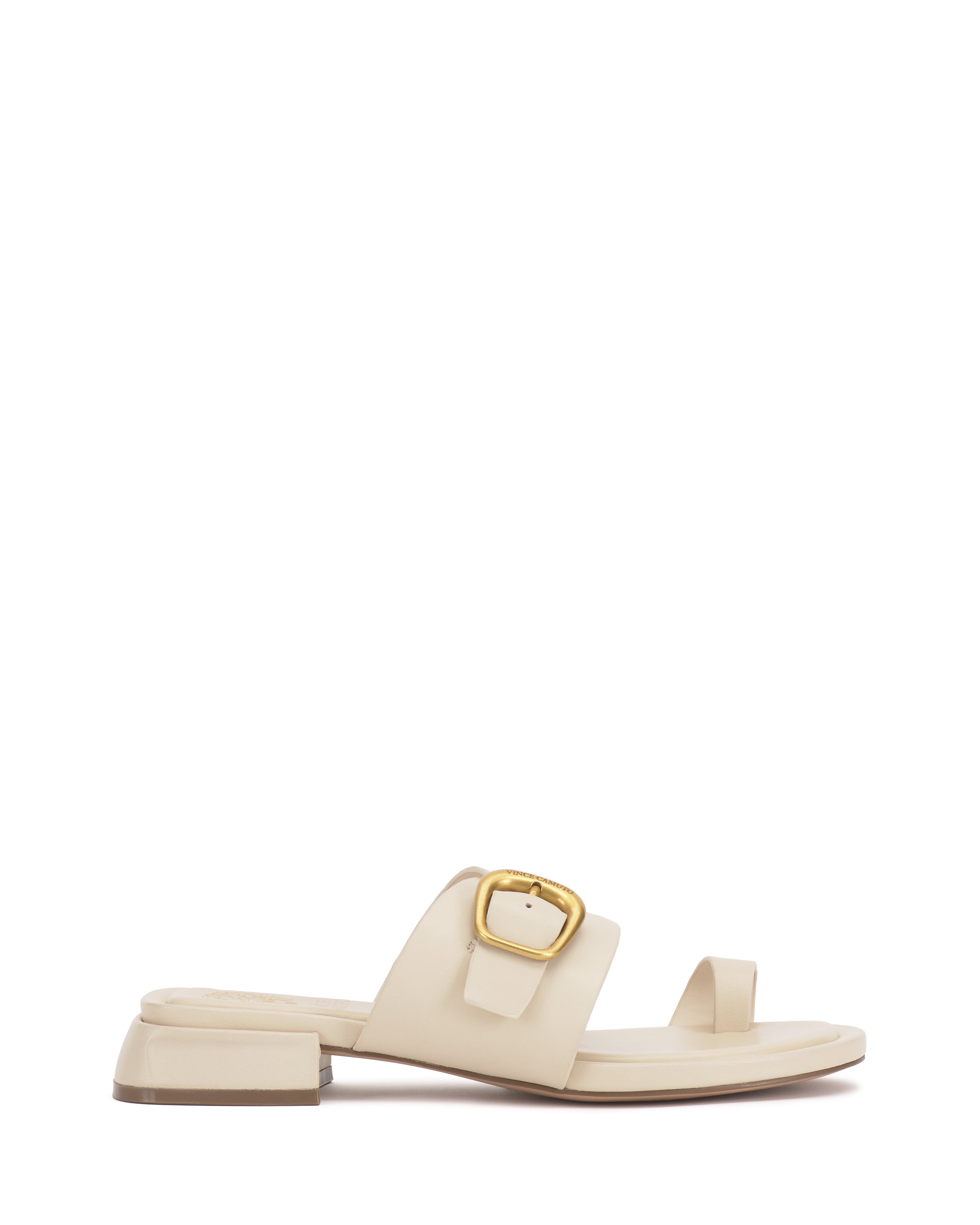 Women's Gold Buckle Sandals with Toe Loop & Block Heel | Ranista