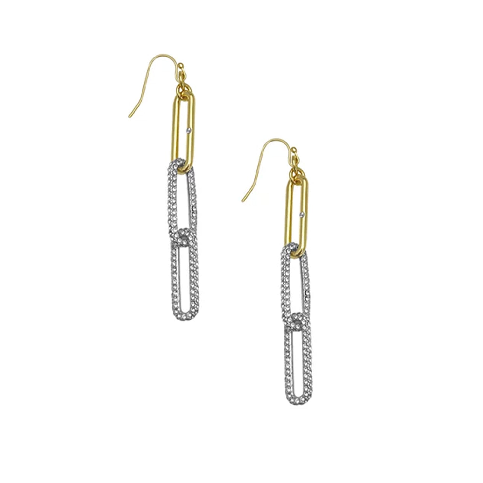 Two-Tone Crystal Drop Earrings with Paper Clip Chain | Sparkling Glass Stones