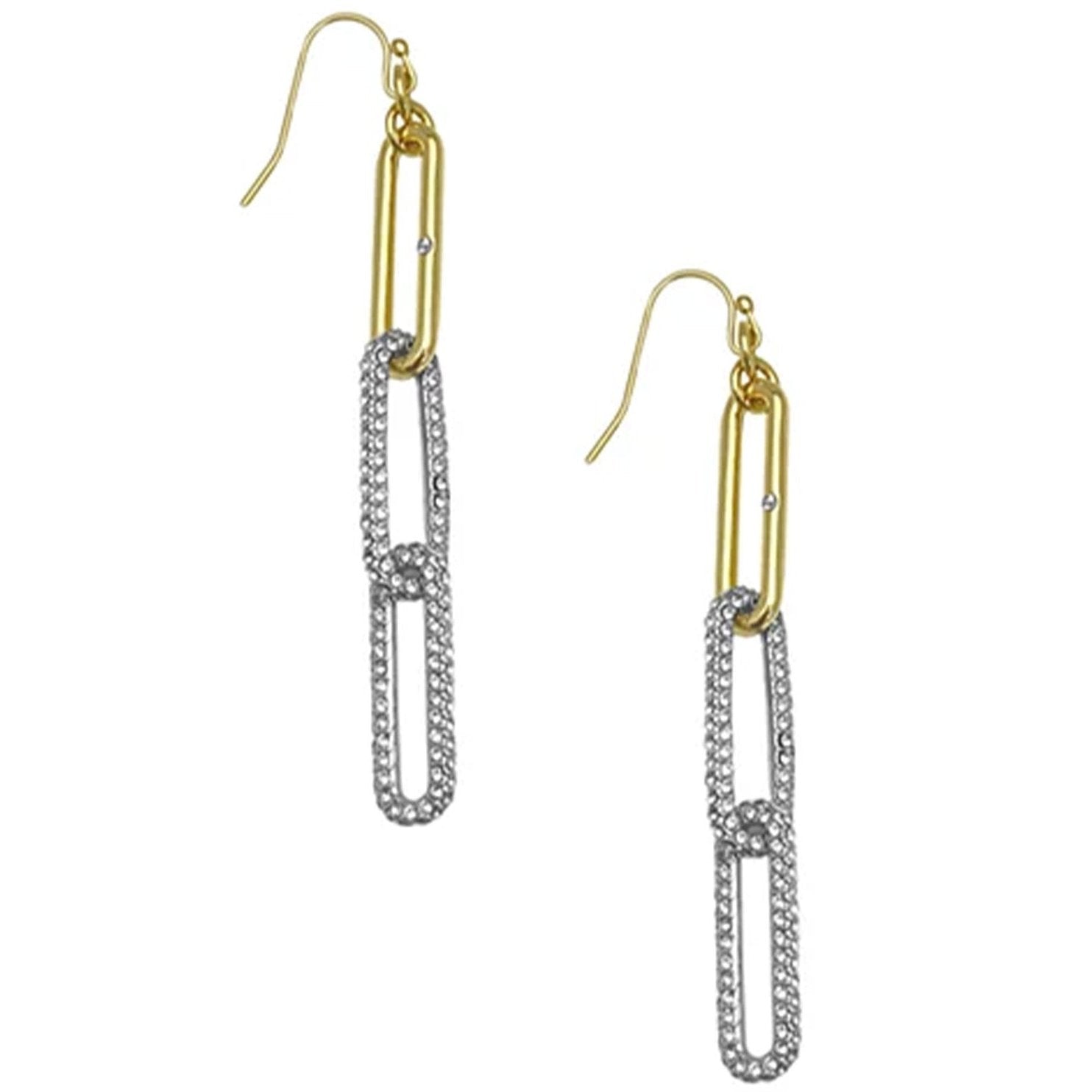 Two-Tone Crystal Drop Earrings with Paper Clip Chain | Sparkling Glass Stones