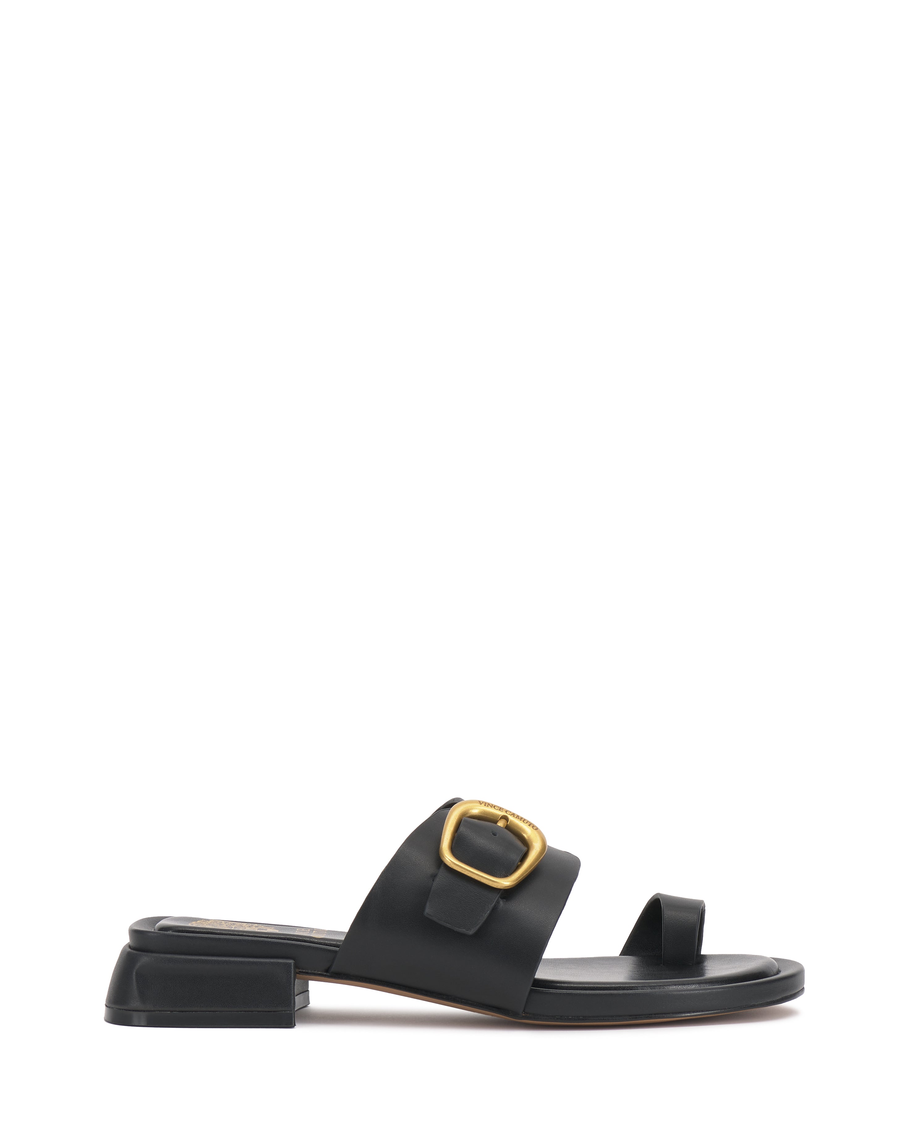 Women's Gold Buckle Sandals with Toe Loop & Block Heel | Ranista