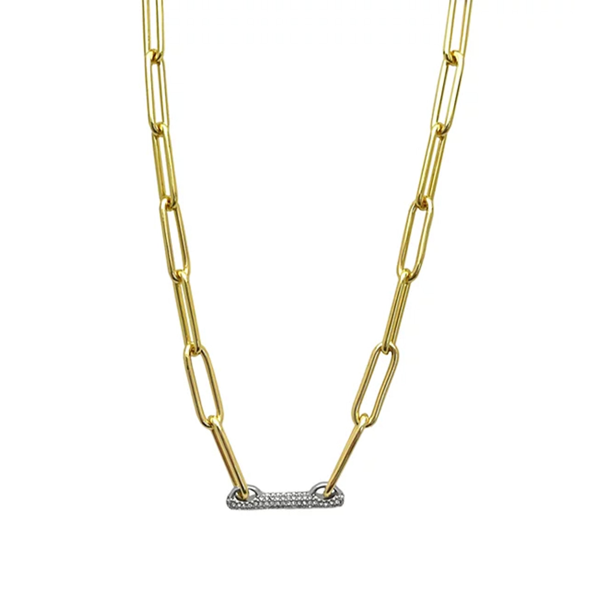 Gold Pave Bar Paper Clip Chain Necklace | Vince Camuto