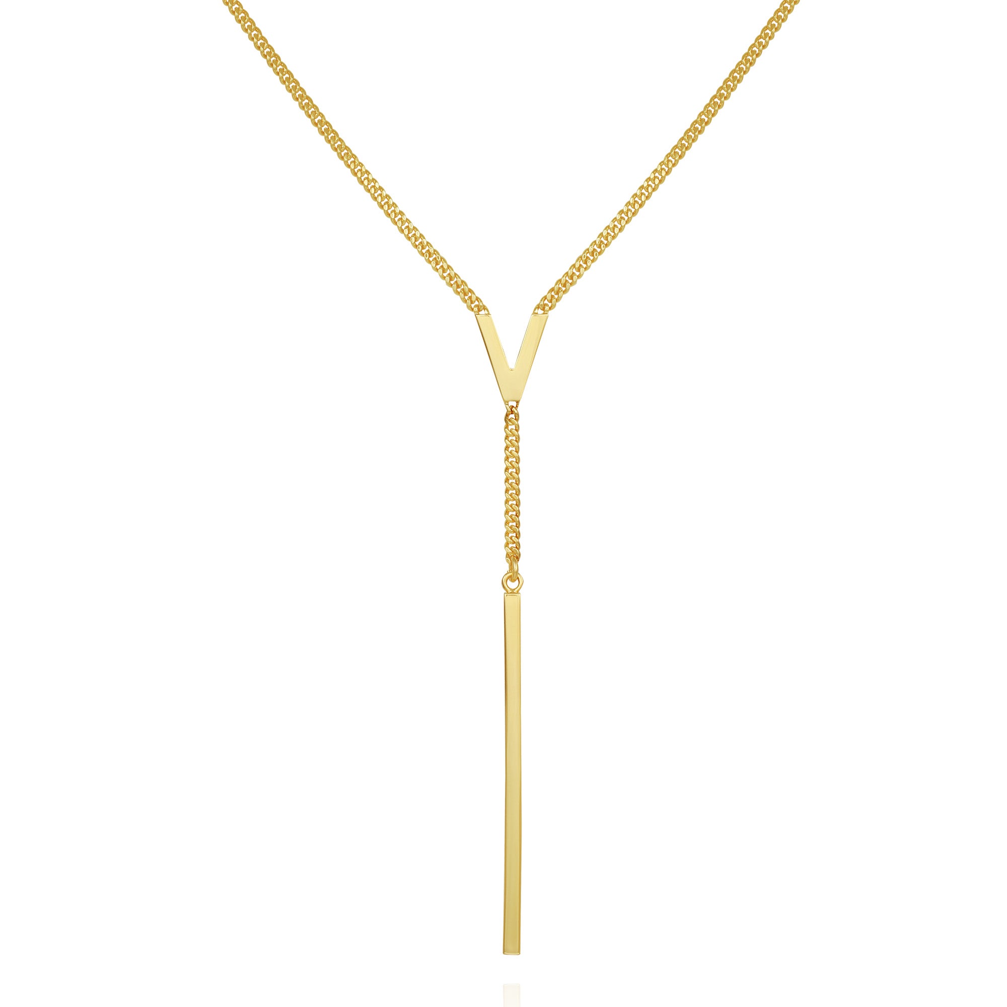 Elegant Gold-Tone Y Necklace with V & Bar Pendant | Lariat