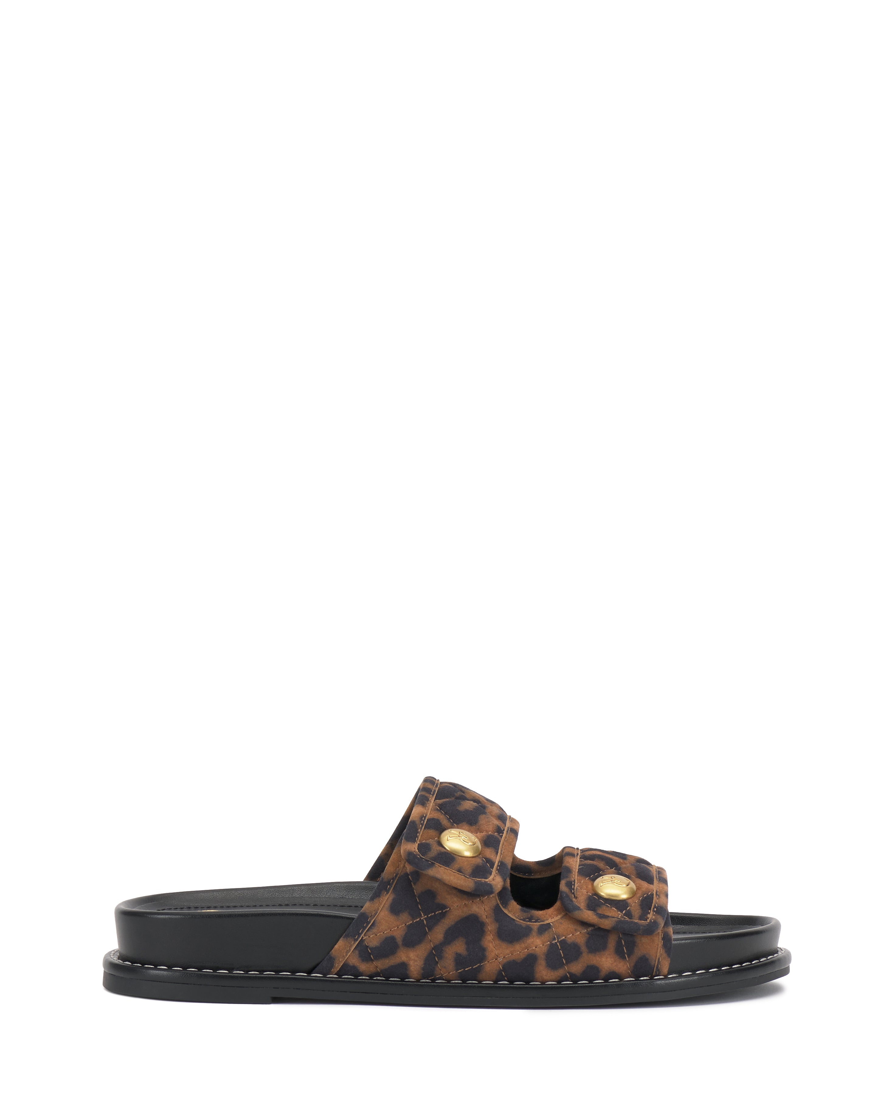 Quilted Slide Sandals with Gold-Tone Buttons | Graysin