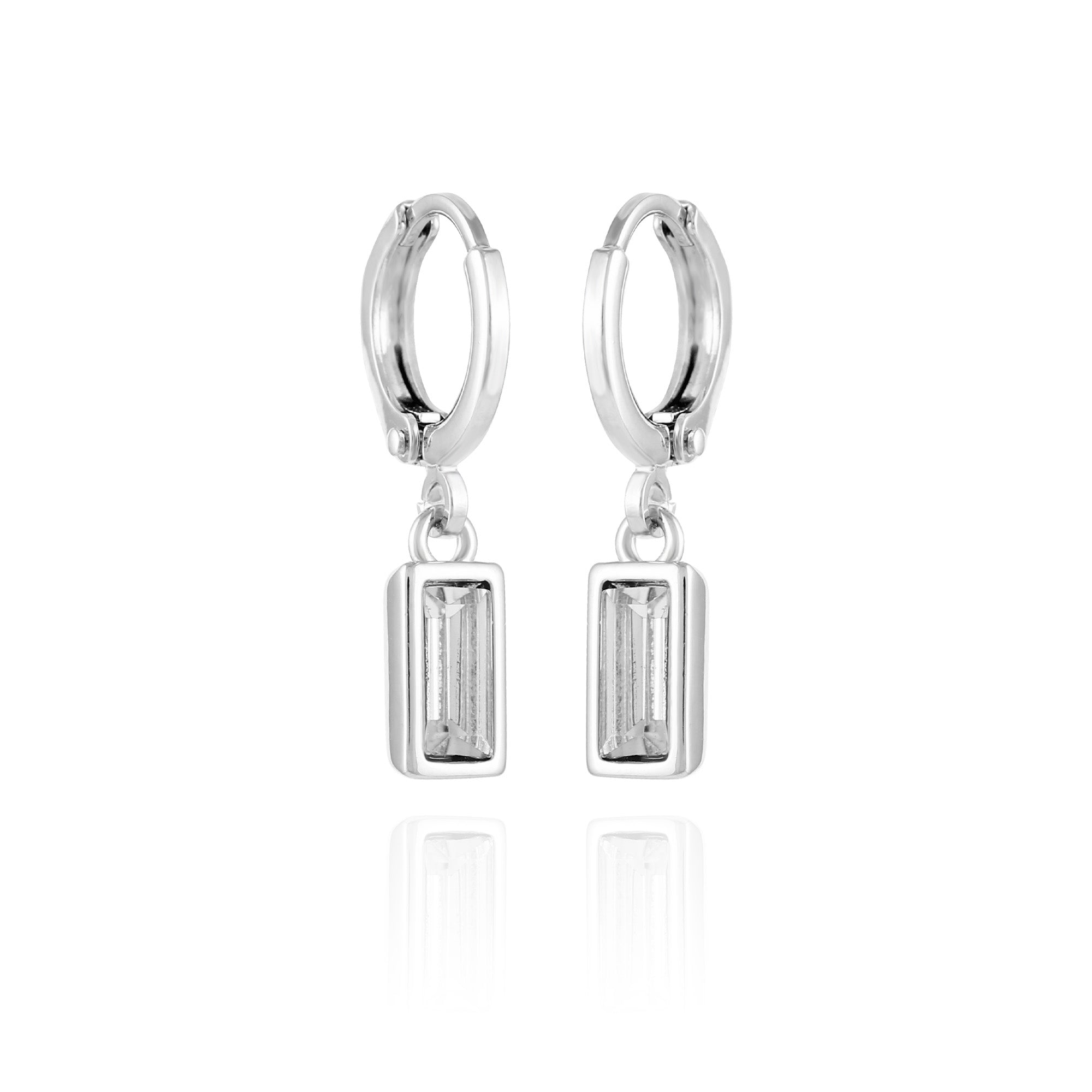 Rectangular Glass Stone Huggie Hoop Earrings | Elegant Drop Design