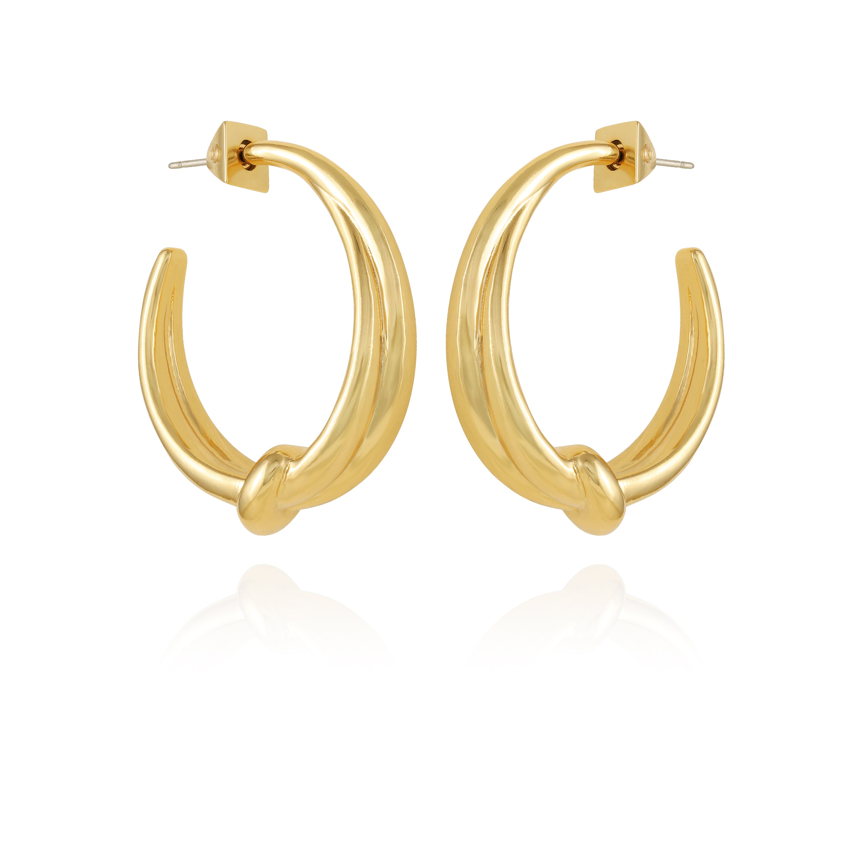 Goldtone Open Knotted Hoop Earrings | Minimalist C-Shaped Design