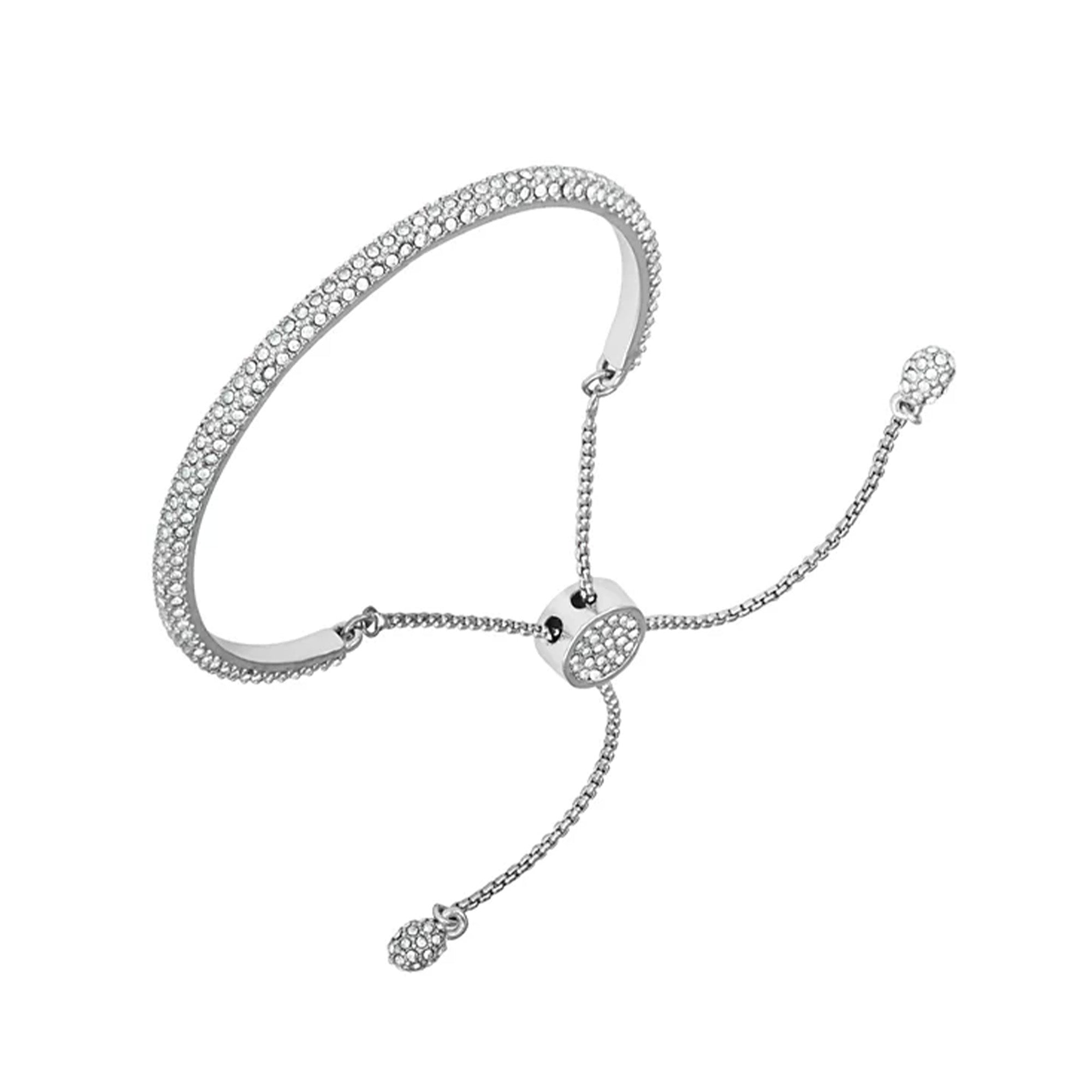 Adjustable Crystal Slider Bracelet | Silvertone Pave Stone
