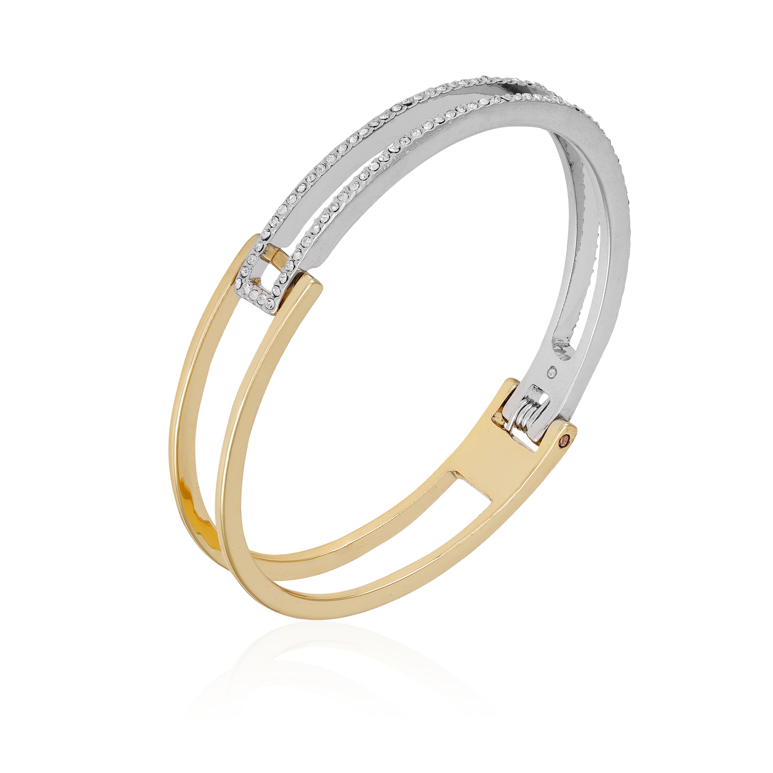Two Tone Glass Stone Cuff Bracelet | Elegant & Dazzling Jewelry