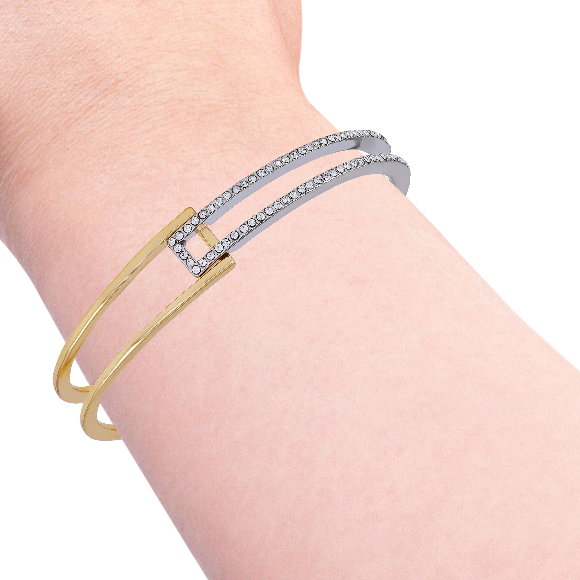Two Tone Glass Stone Cuff Bracelet | Elegant & Dazzling Jewelry