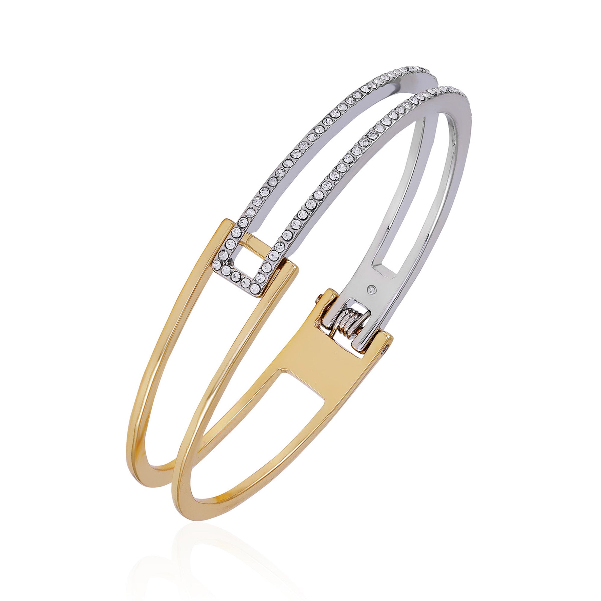 Two Tone Glass Stone Cuff Bracelet | Elegant & Dazzling Jewelry