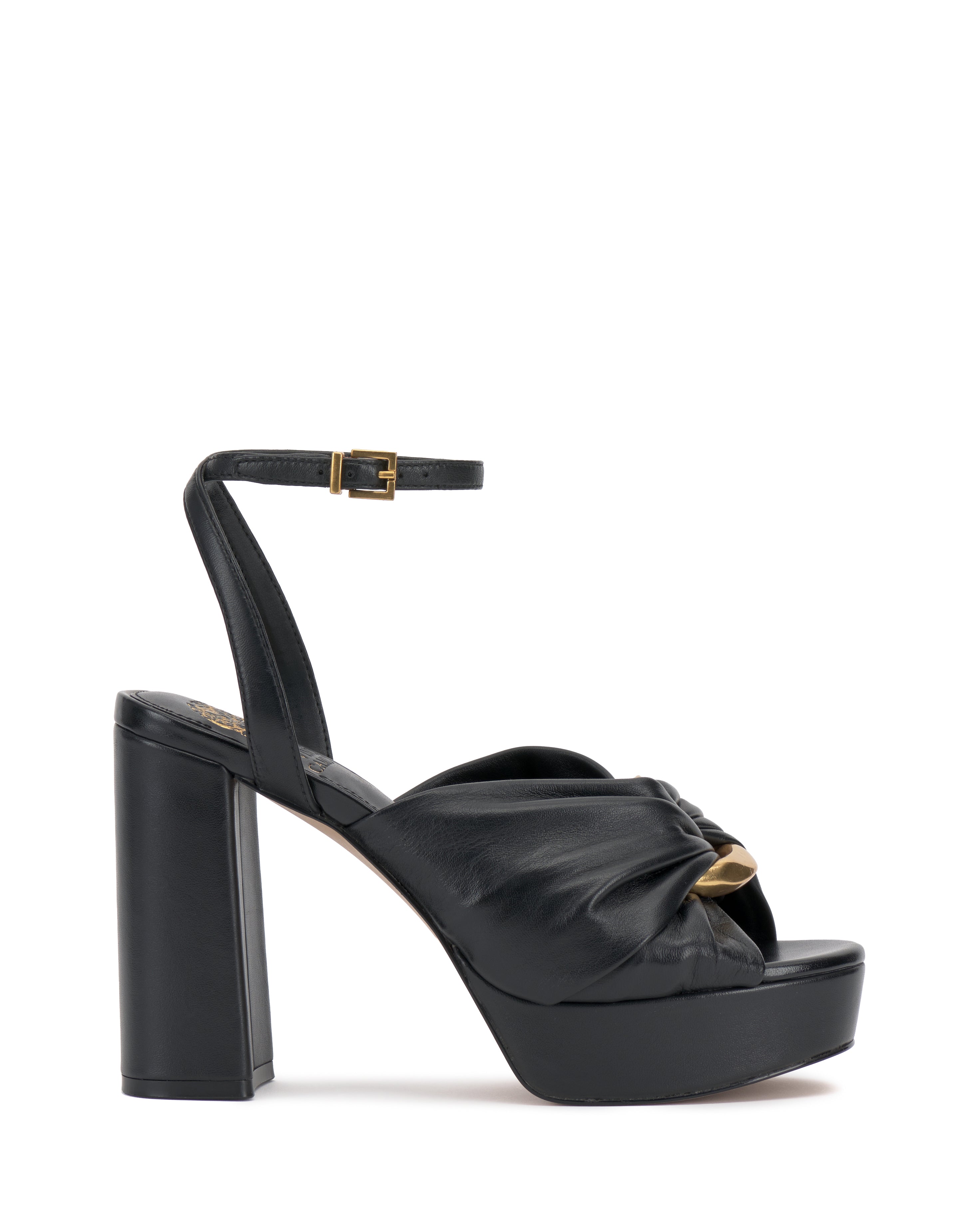 Phebie Platform Sandals with Block Heel & Ankle Strap | Gold Accent