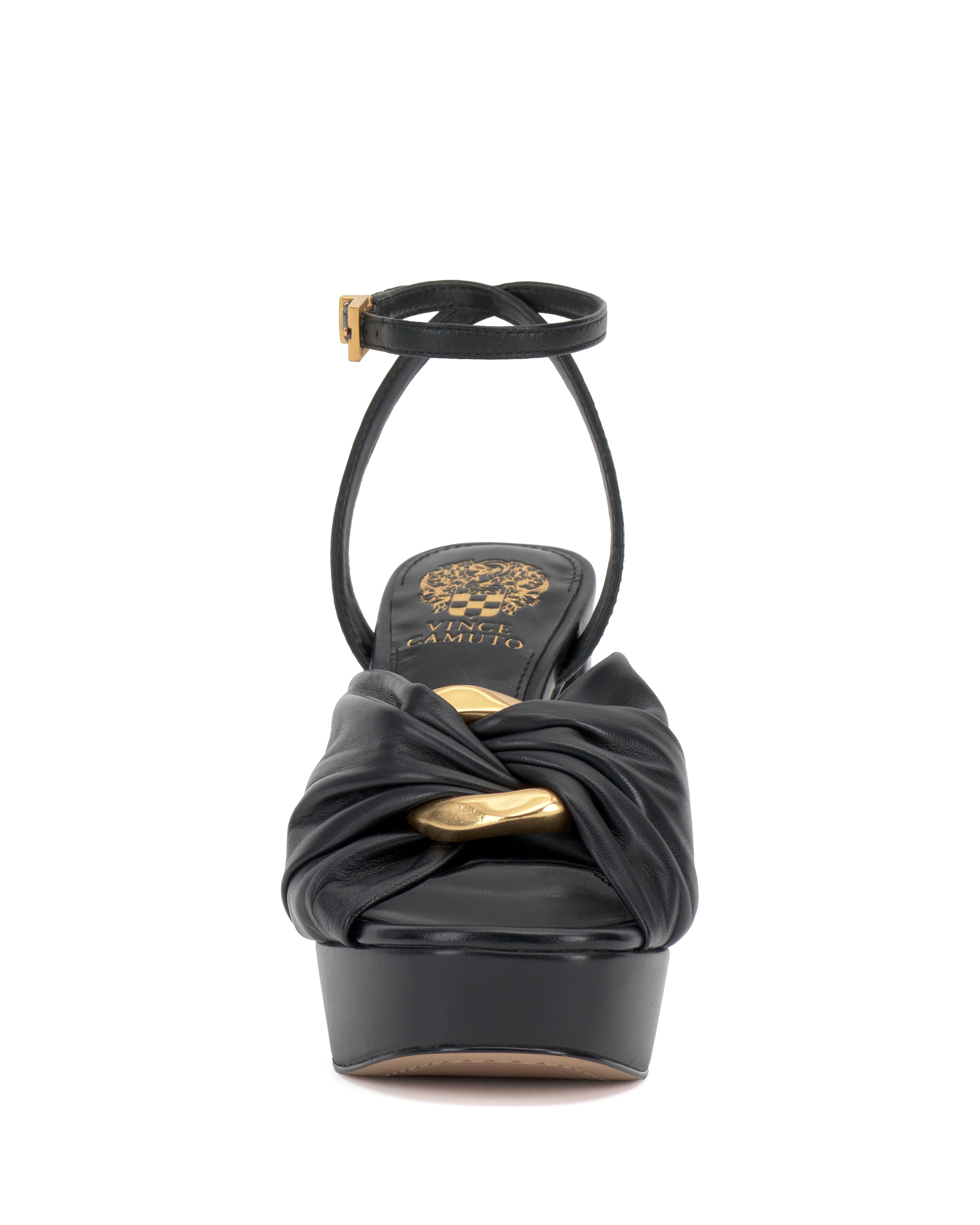 Phebie Platform Sandals with Block Heel & Ankle Strap | Gold Accent
