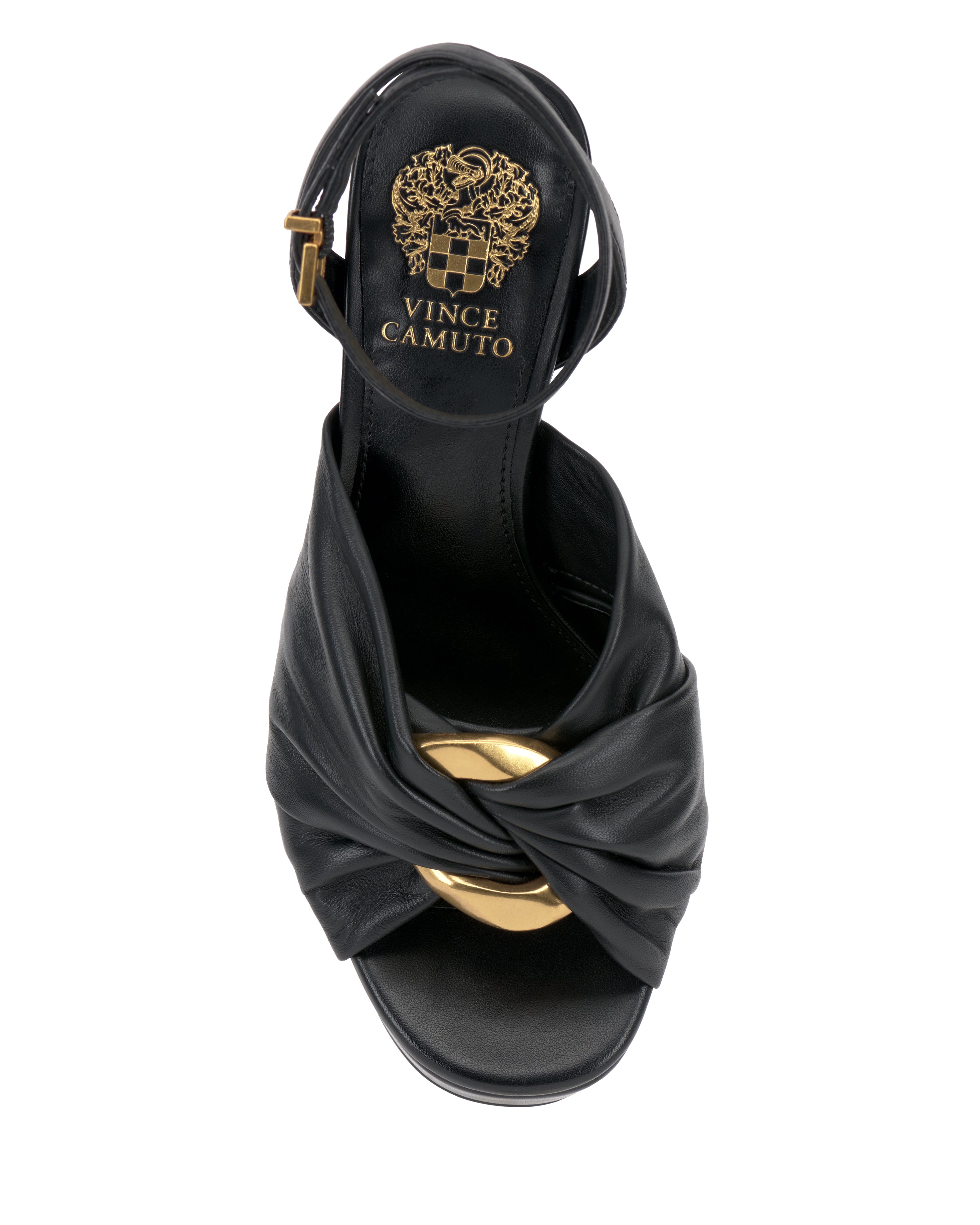 Phebie Platform Sandals with Block Heel & Ankle Strap | Gold Accent