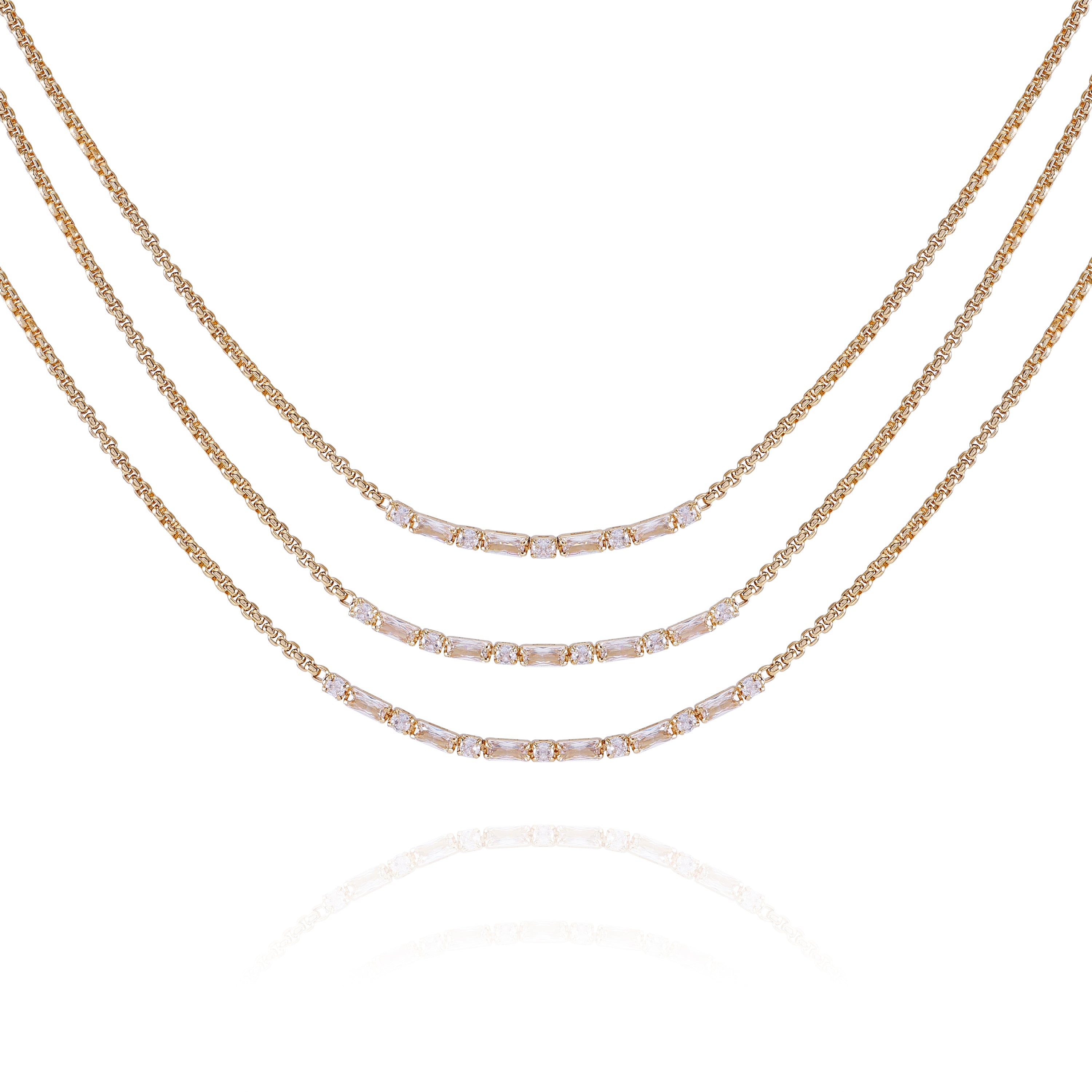 Gold-Tone Multi-Layered Crystal Necklace with Extender | 18" Adjustable