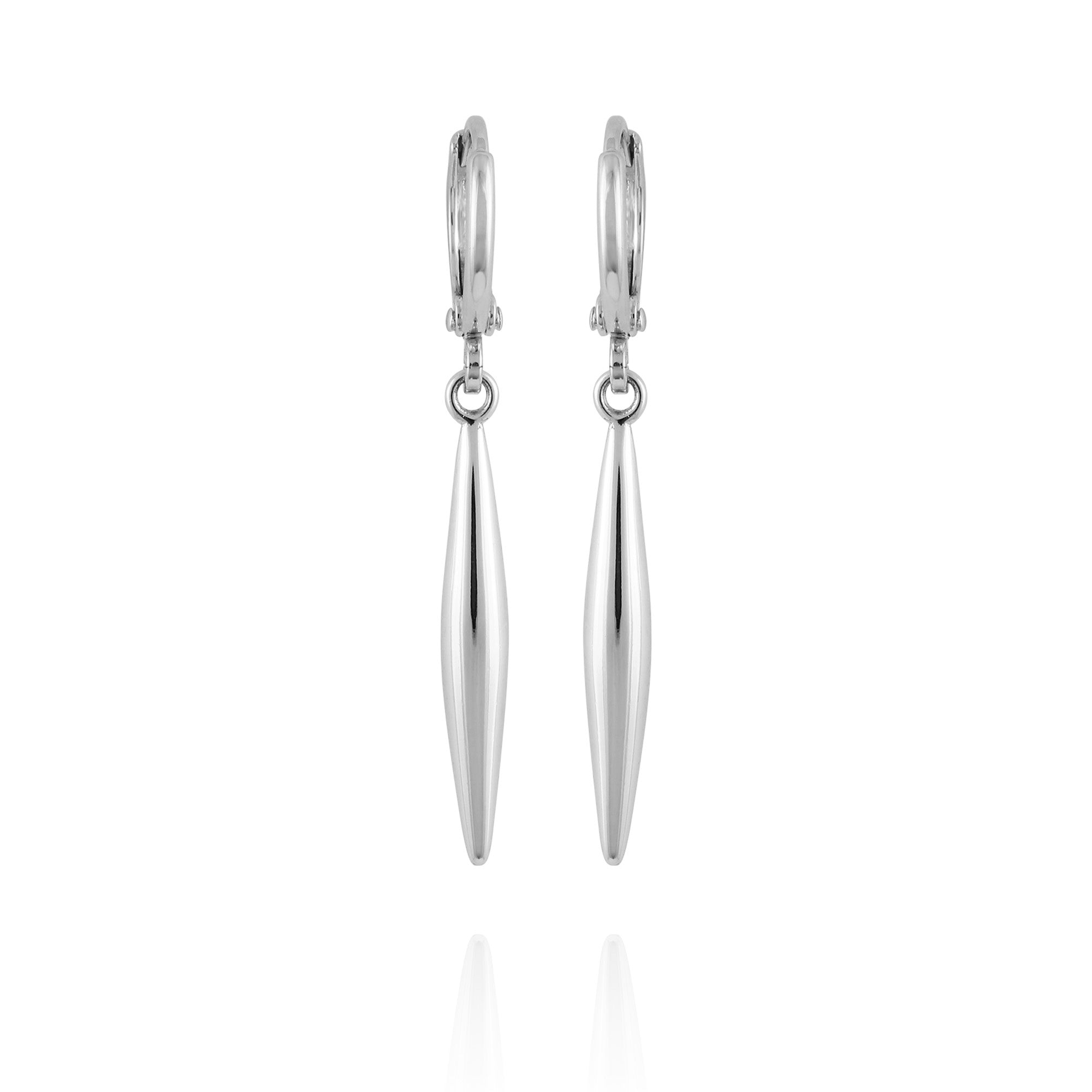 Silver-Tone Huggie Hoop Earrings with Spear Dangle Drop | Elegant Everyday Wear