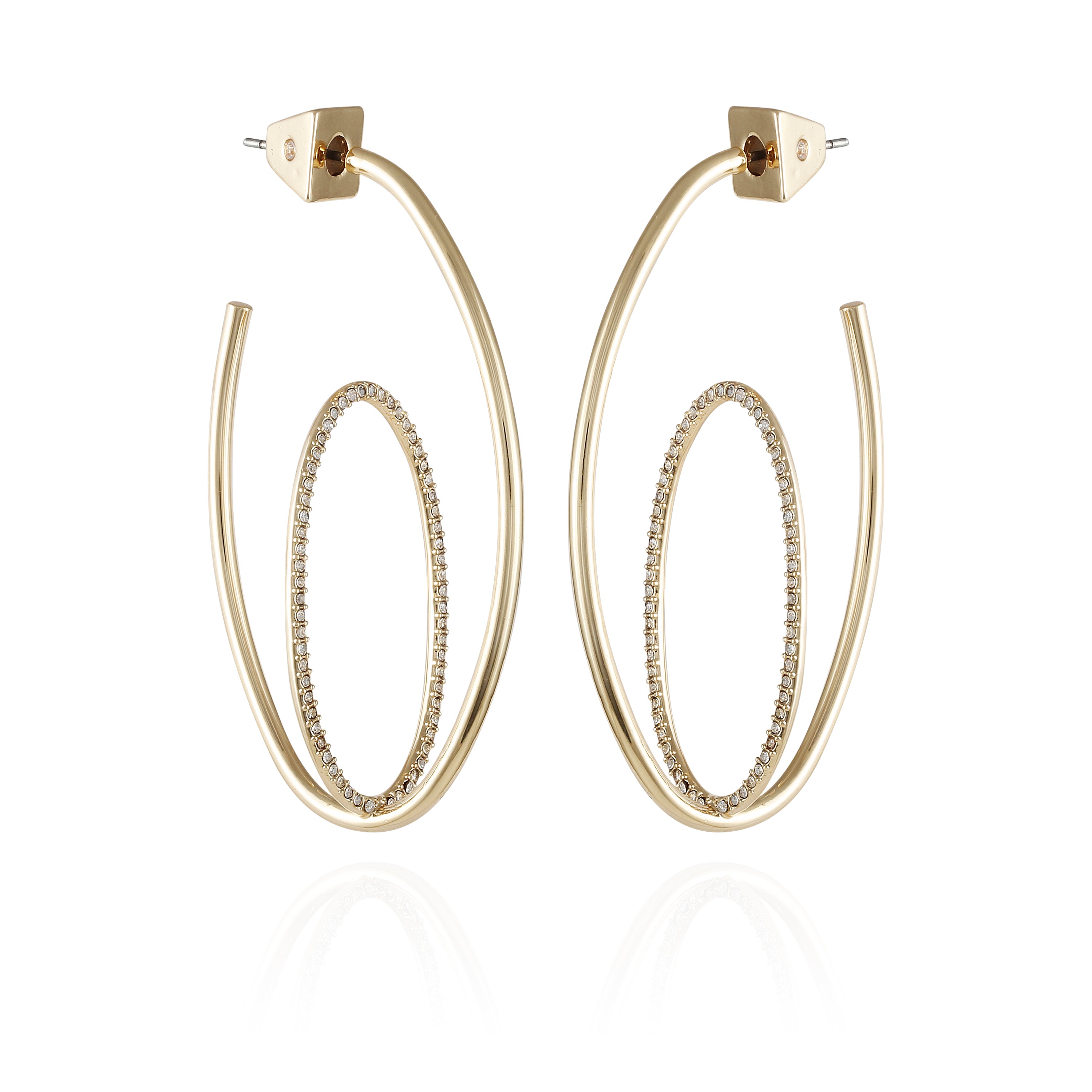 Goldtone Double Hoop Earrings with Sparkling Crystals | Orbital Design