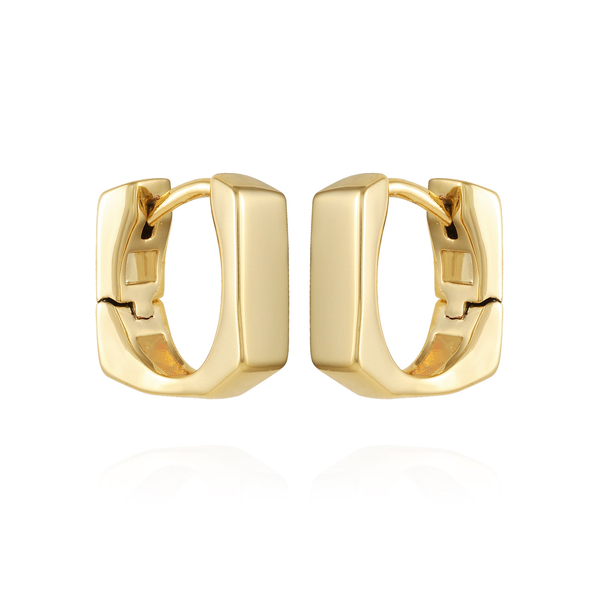 Gold-Tone Rectangle Huggie Hoop Earrings | Brass Vintage Style