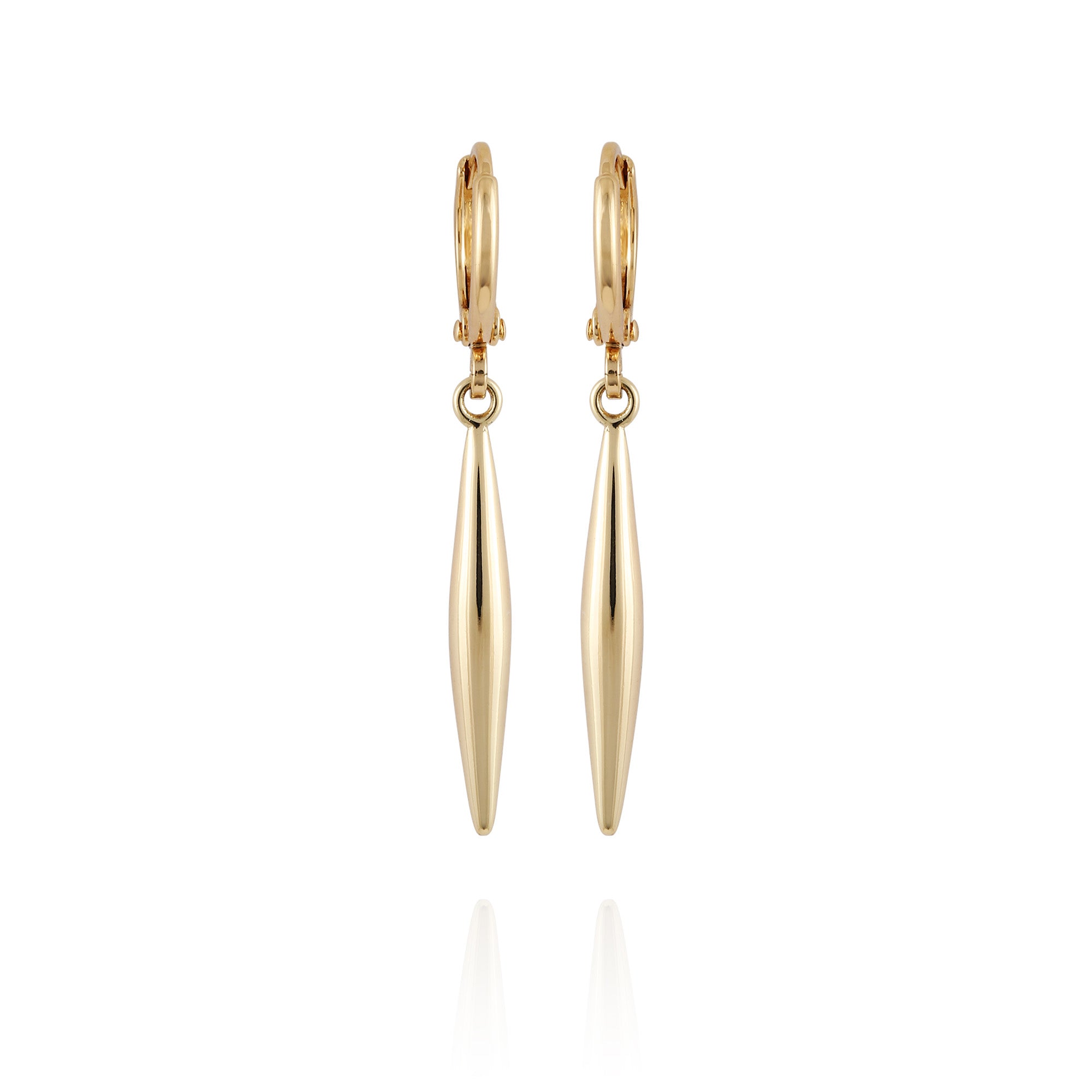 Goldtone Huggie Hoop Earrings with Spear Dangle Drop | Elegant Design