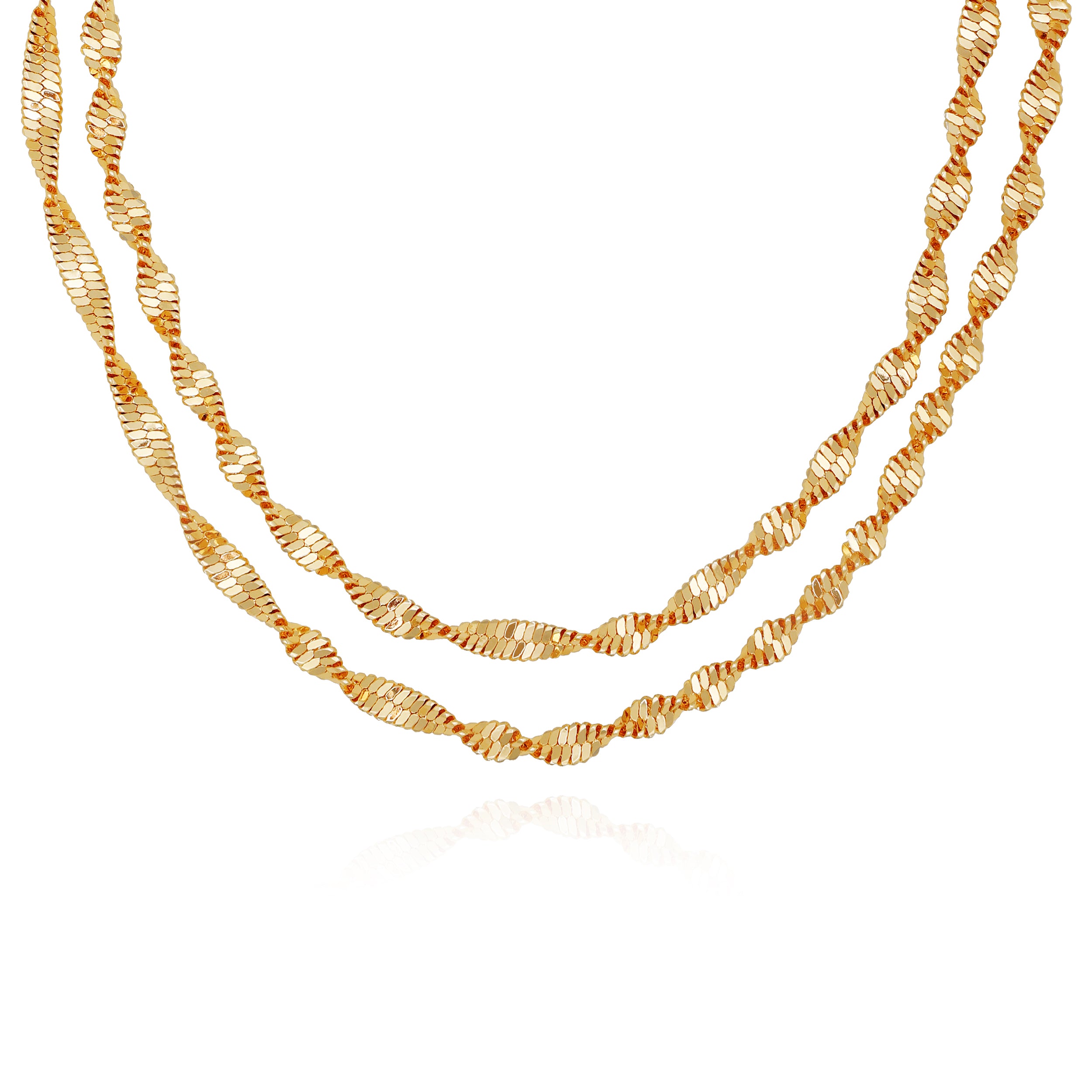 Double Layered Herringbone Necklace in Goldtone | Elegant & Versatile