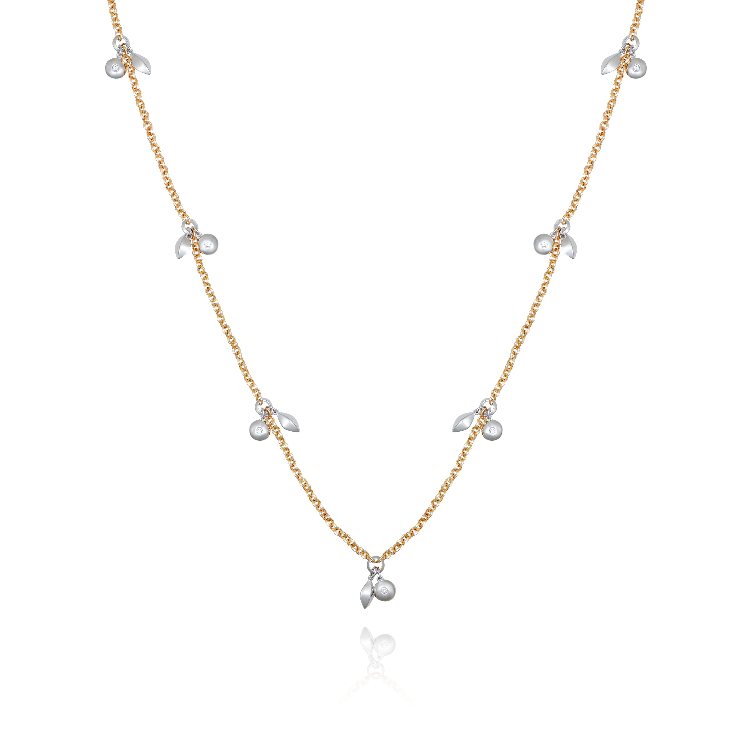 Two Tone Leaf Necklace in Gold & Silver | Elegant Long Chain