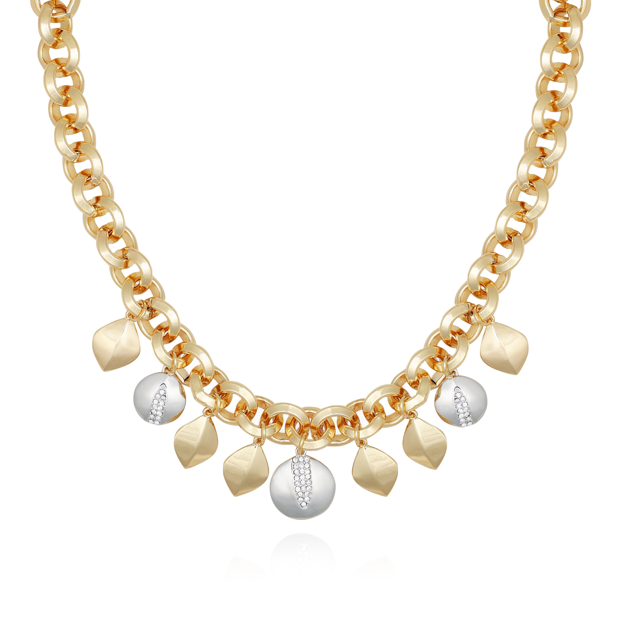Gold & Silver Leaf Charm Statement Necklace | Elegant Nature-Inspired Jewelry