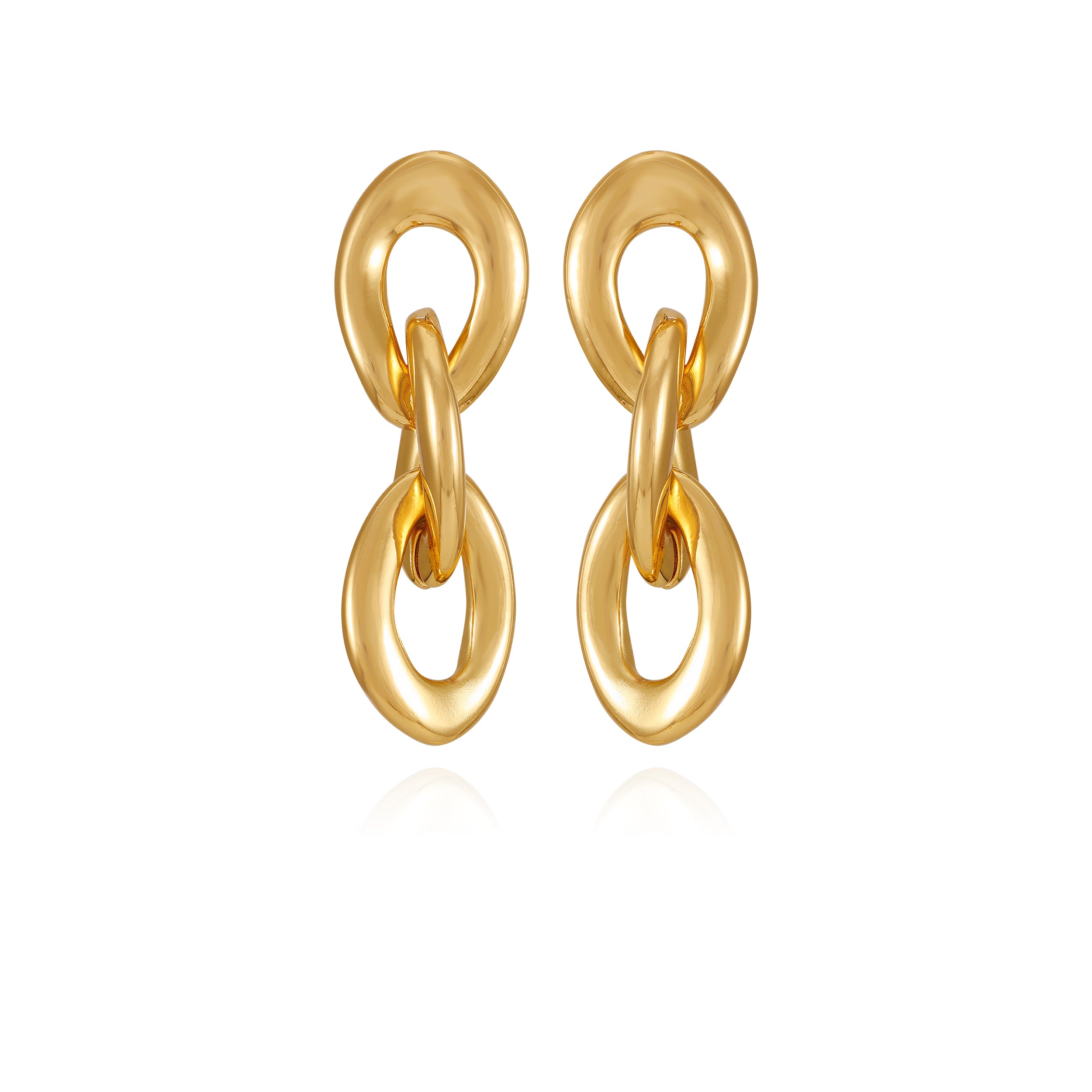 Goldtone Interlocked Link Drop Earrings for Women | Elegant Post Closure