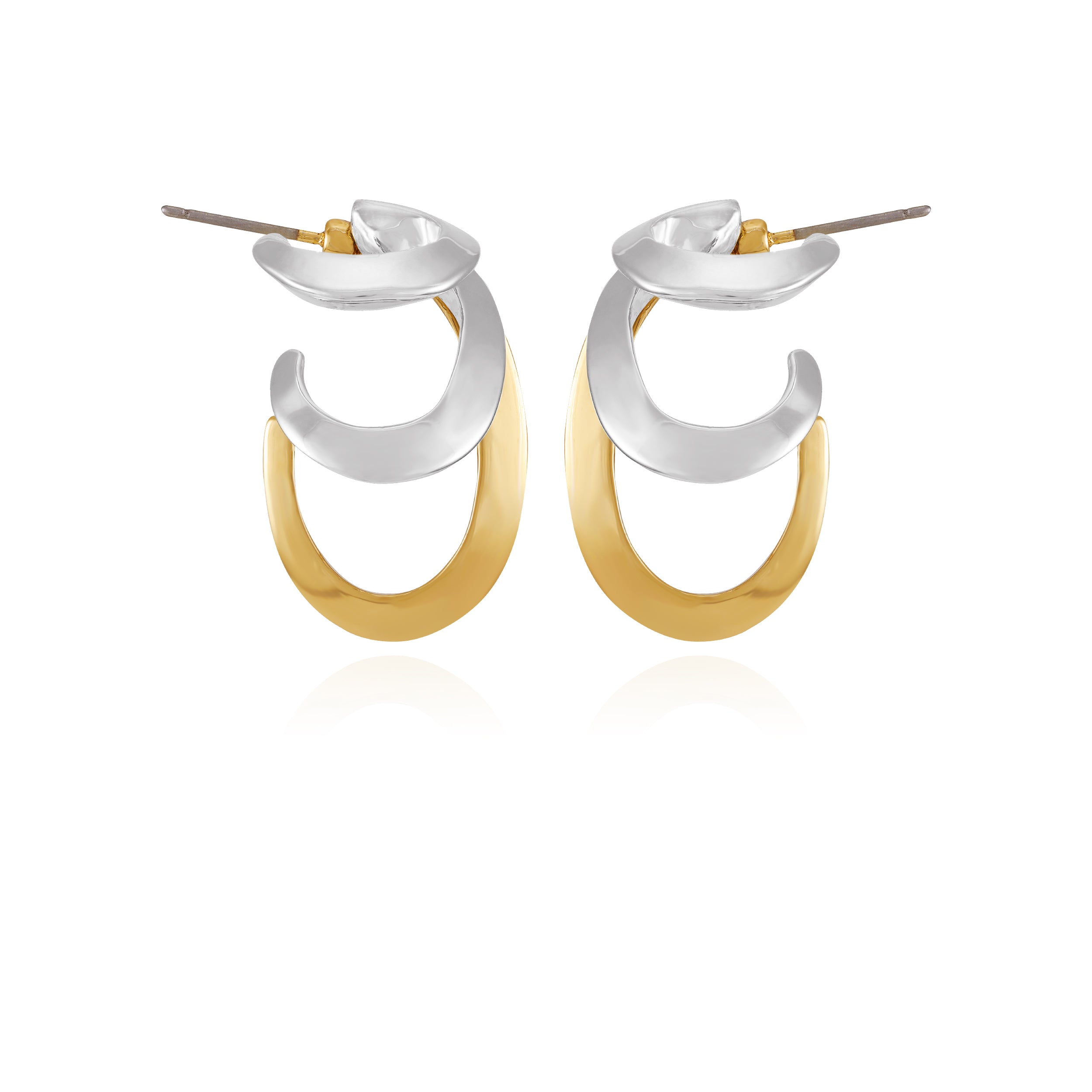 Gold and Silver Leaf Hoop Earrings with Click Closure | Elegant Two-Tone Design