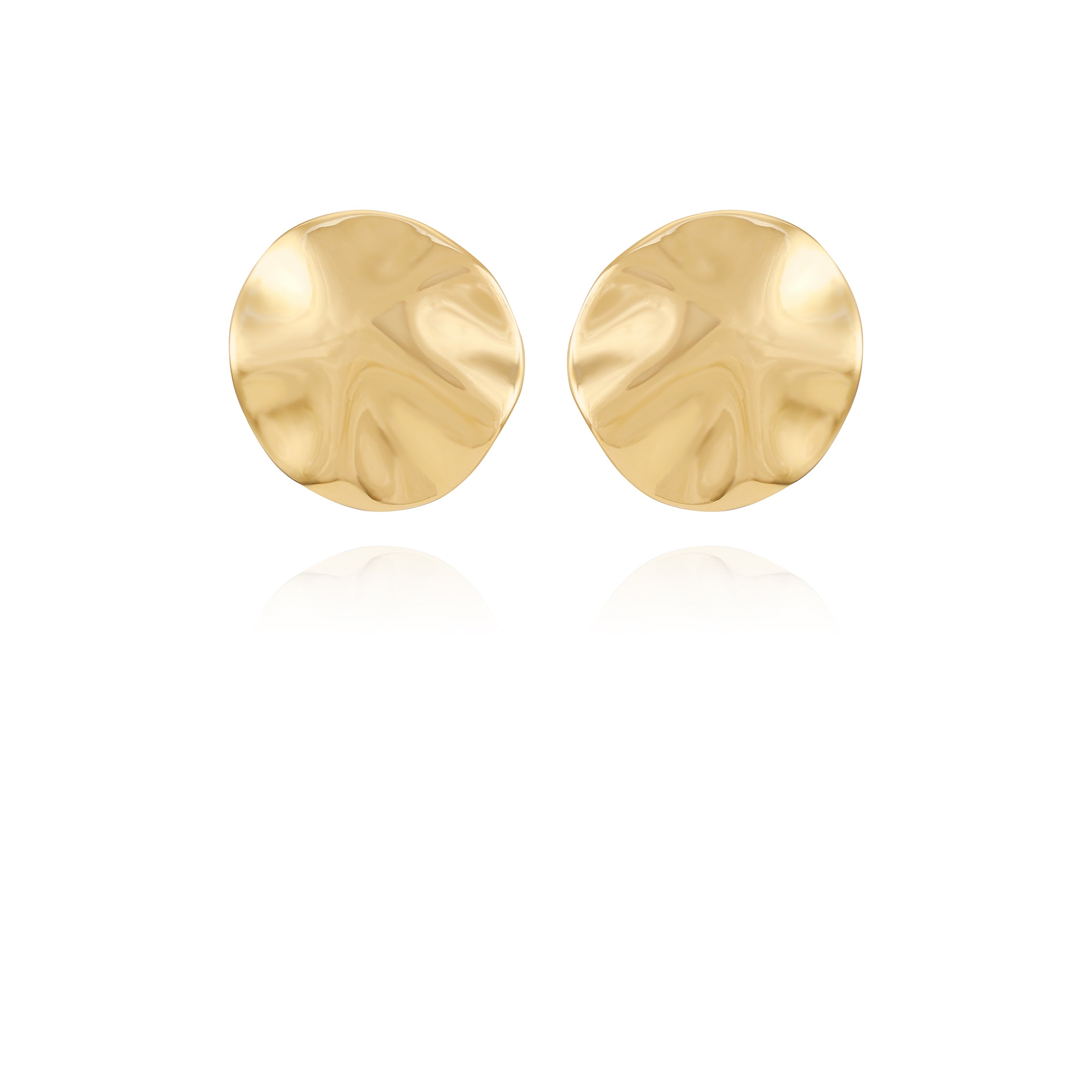 Goldtone Organic Round Button Earrings | Textured Design & Secure Post