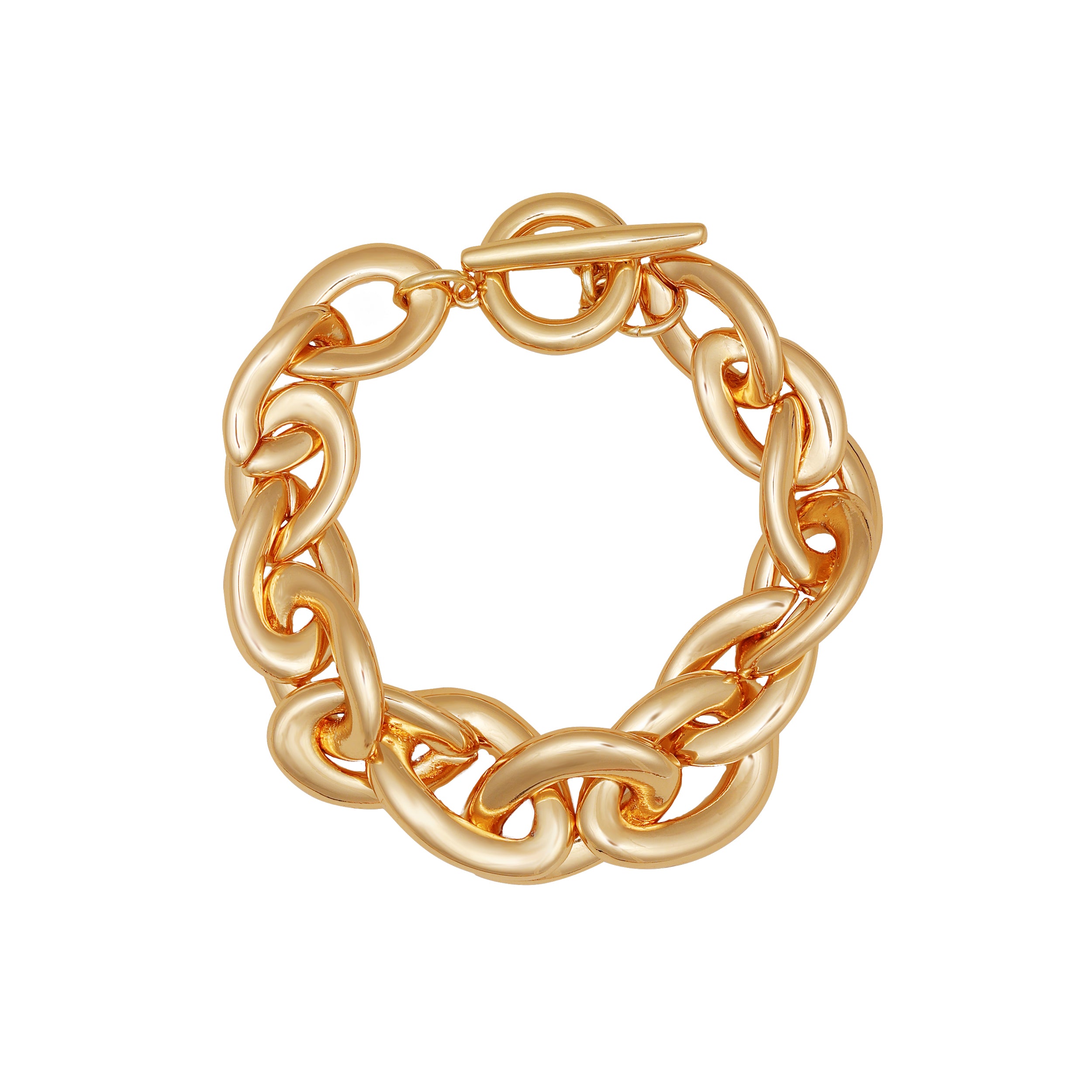 Goldtone Link Toggle Bracelet with Polished Finish | Chunky Statement Jewelry