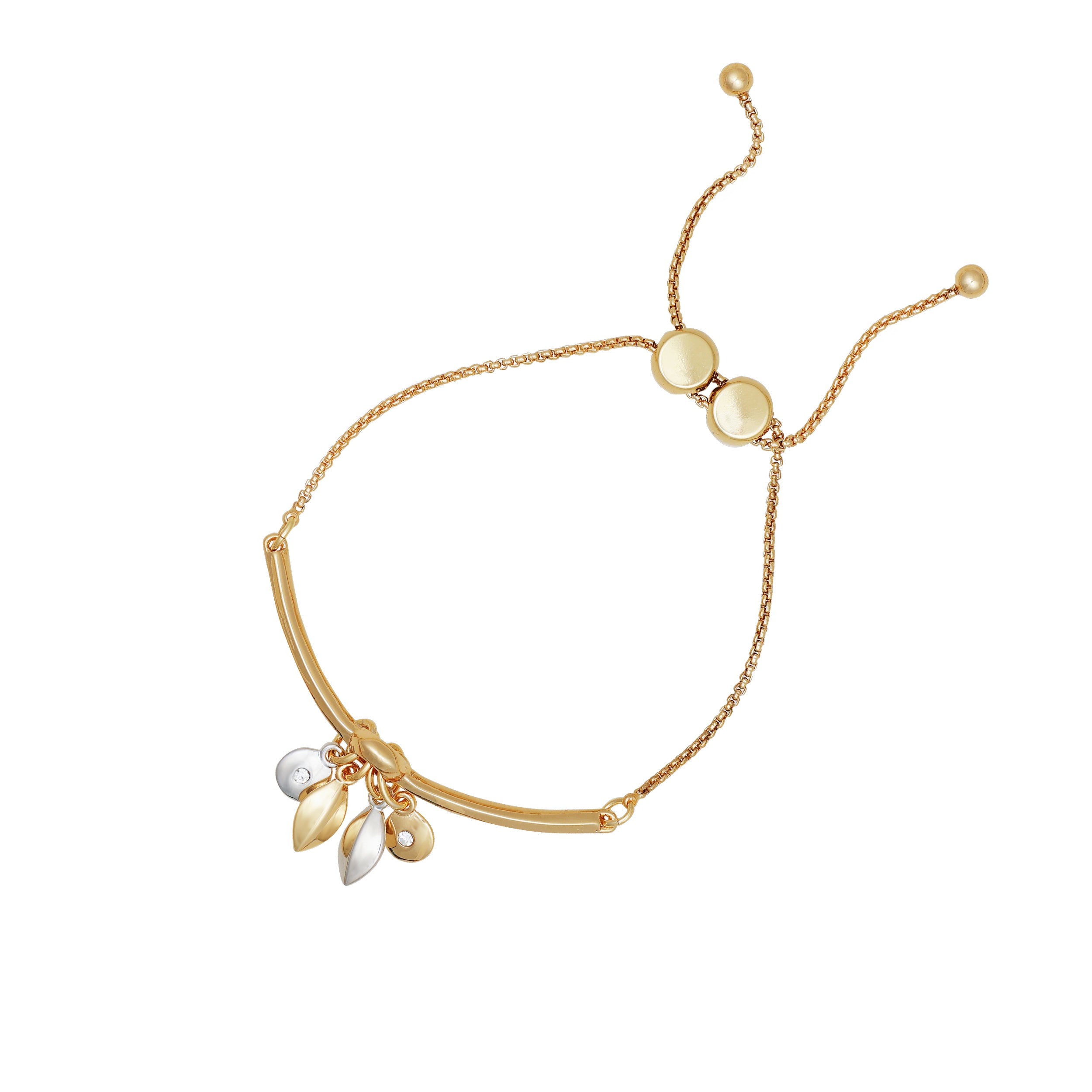 Goldtone Leaf Charm Bracelet with Adjustable Slider | Elegant Nature-Inspired Jewelry