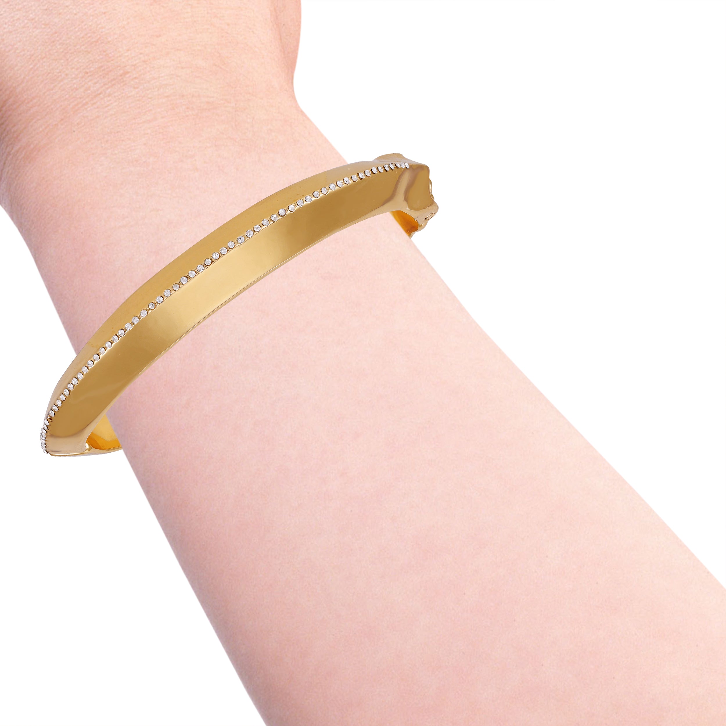 Goldtone Crystal Bracelet with Hinge Closure | Elegant Glamour Accessory