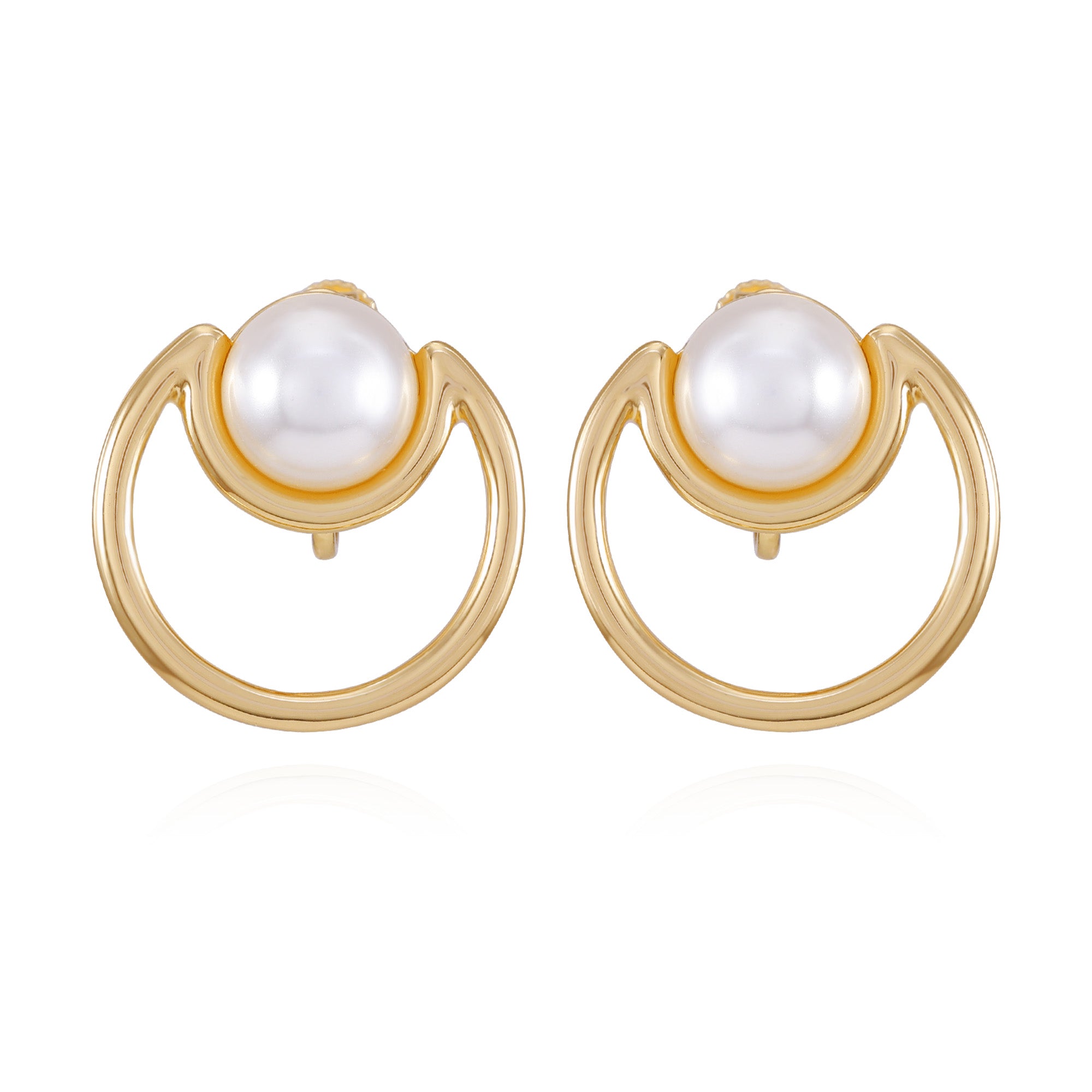 Goldtone Pearl Clip-On Earrings for Women | Classic Elegant Design