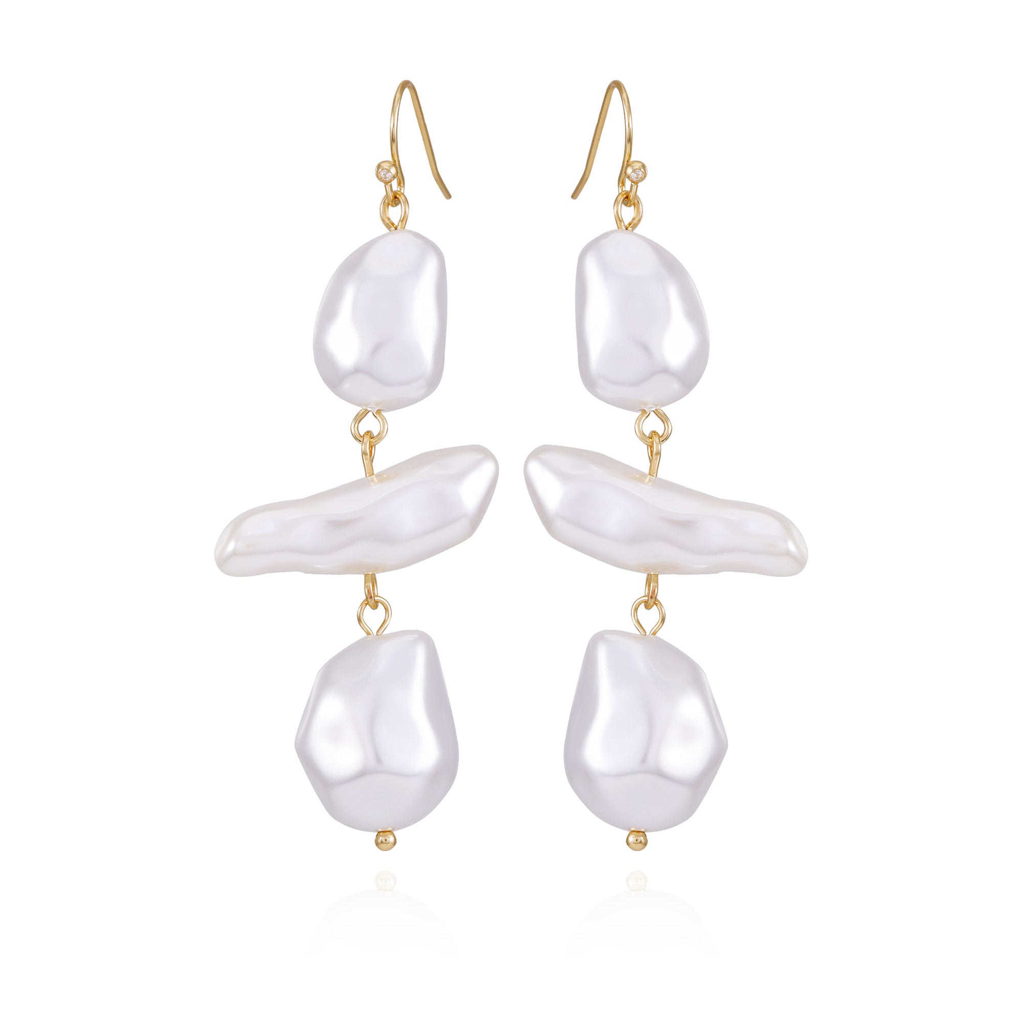 Goldtone Pearl Drop Earrings | Elegant Linear Design