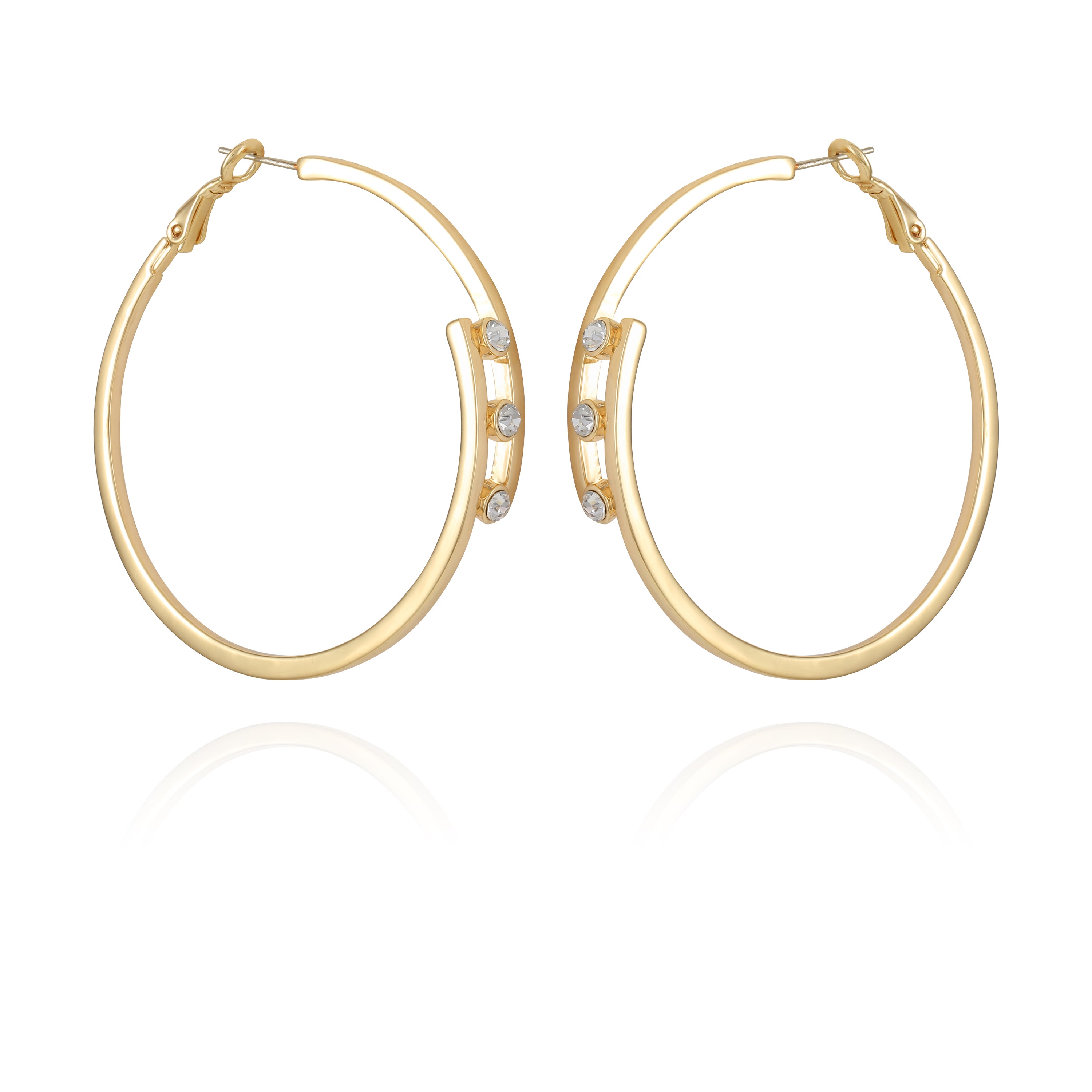 14K Gold Plated Tri-Crystal Hoop Earrings | Vince Camuto