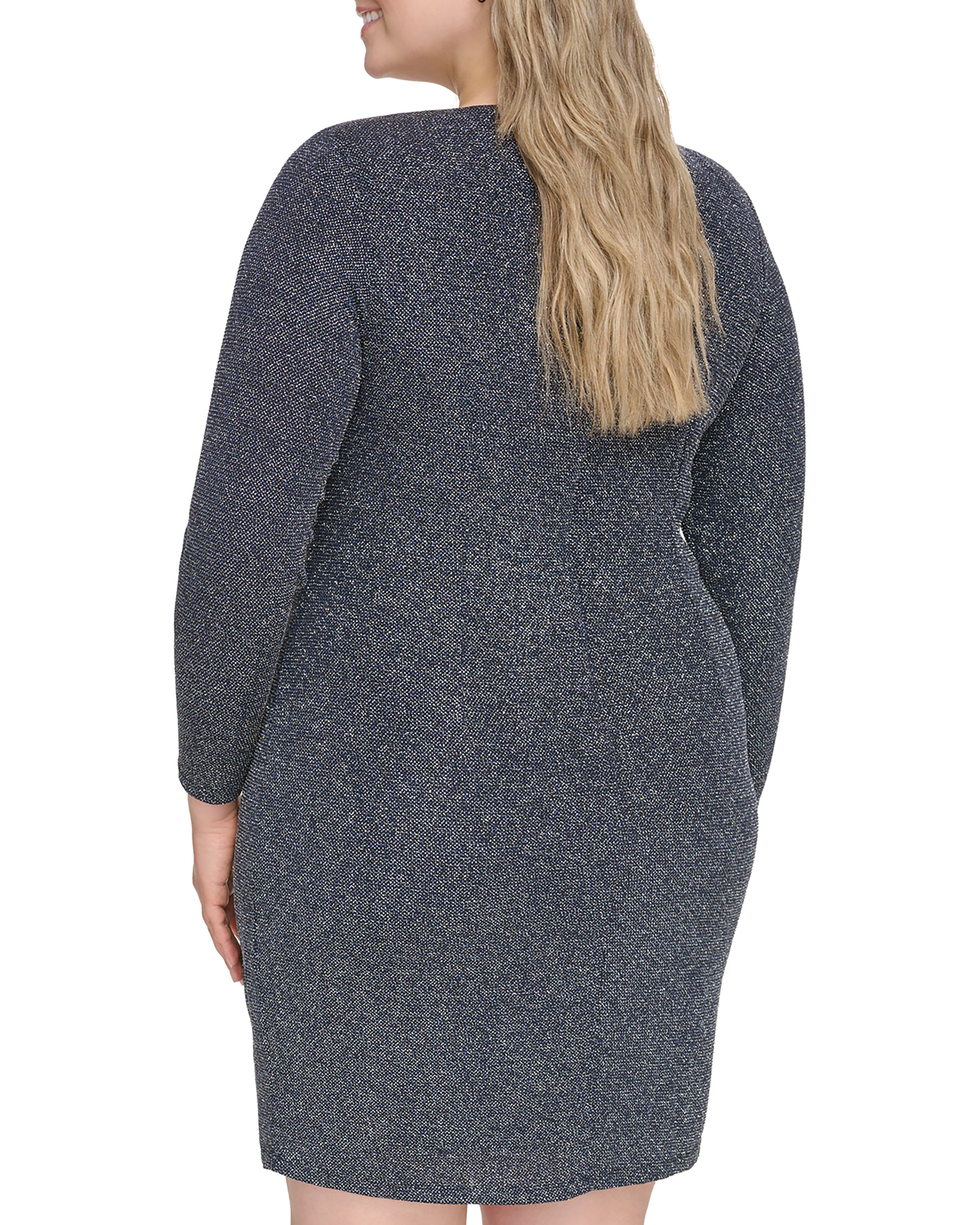 Plus-Size Sparkling Sheath Dress with Ruched Detail & Asymmetric Neckline
