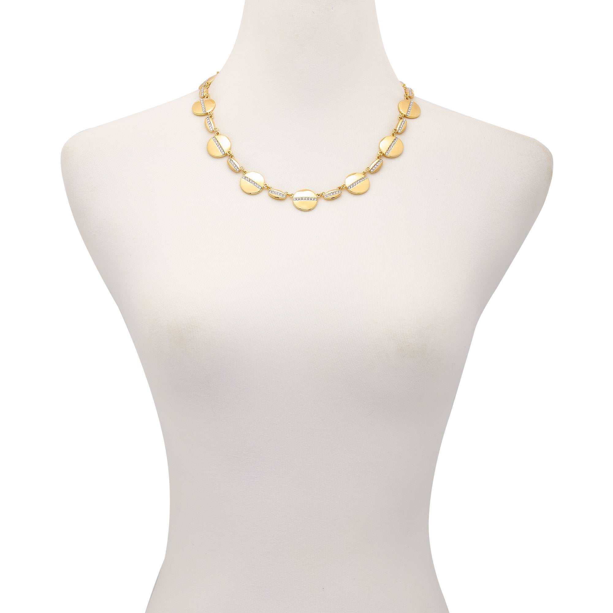 Gold-Tone Pave Coin Statement Necklace with Adjustable Chain | Vince Camuto