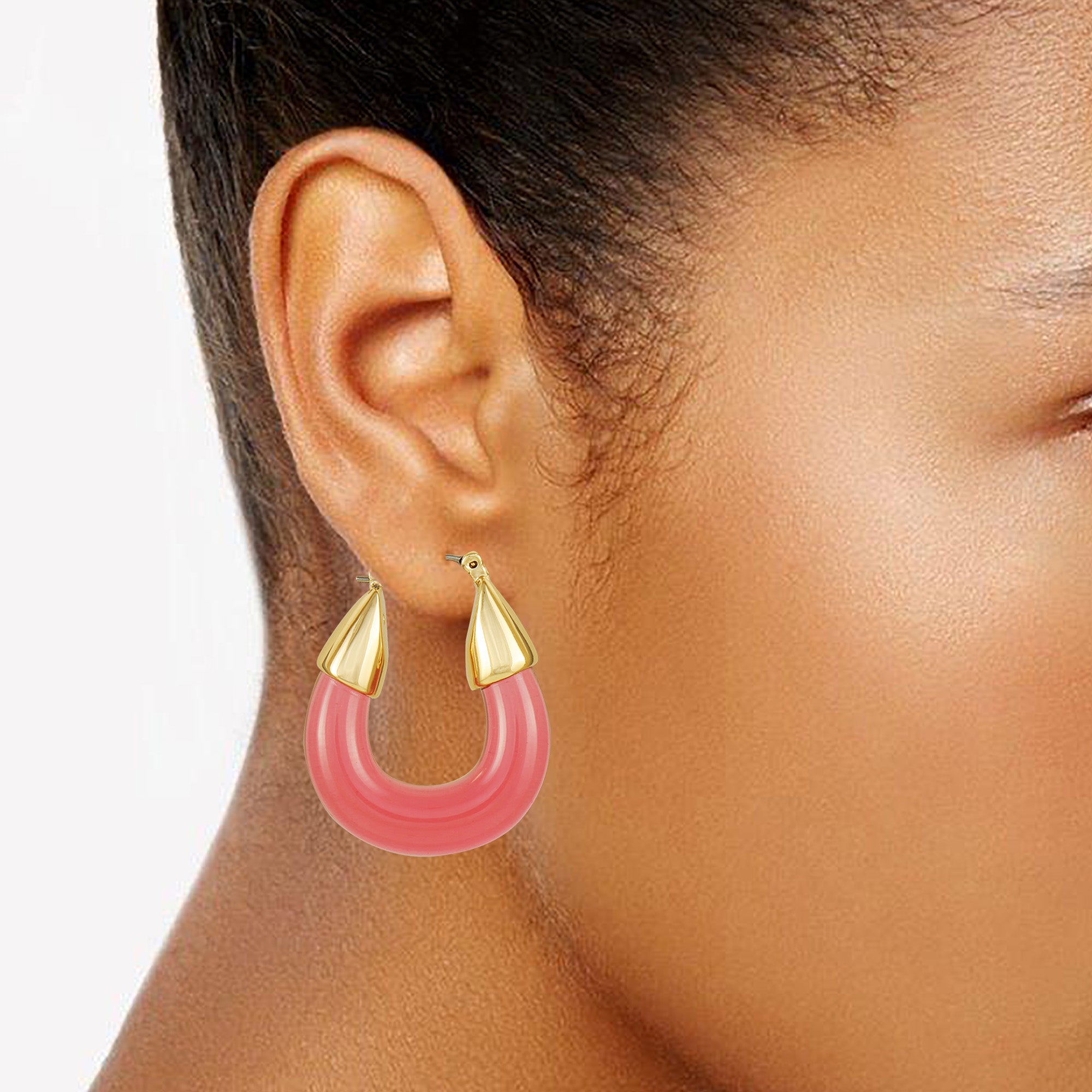 Pink Gold Hoop Earrings with Candy Resin Drops | Fashion Jewelry