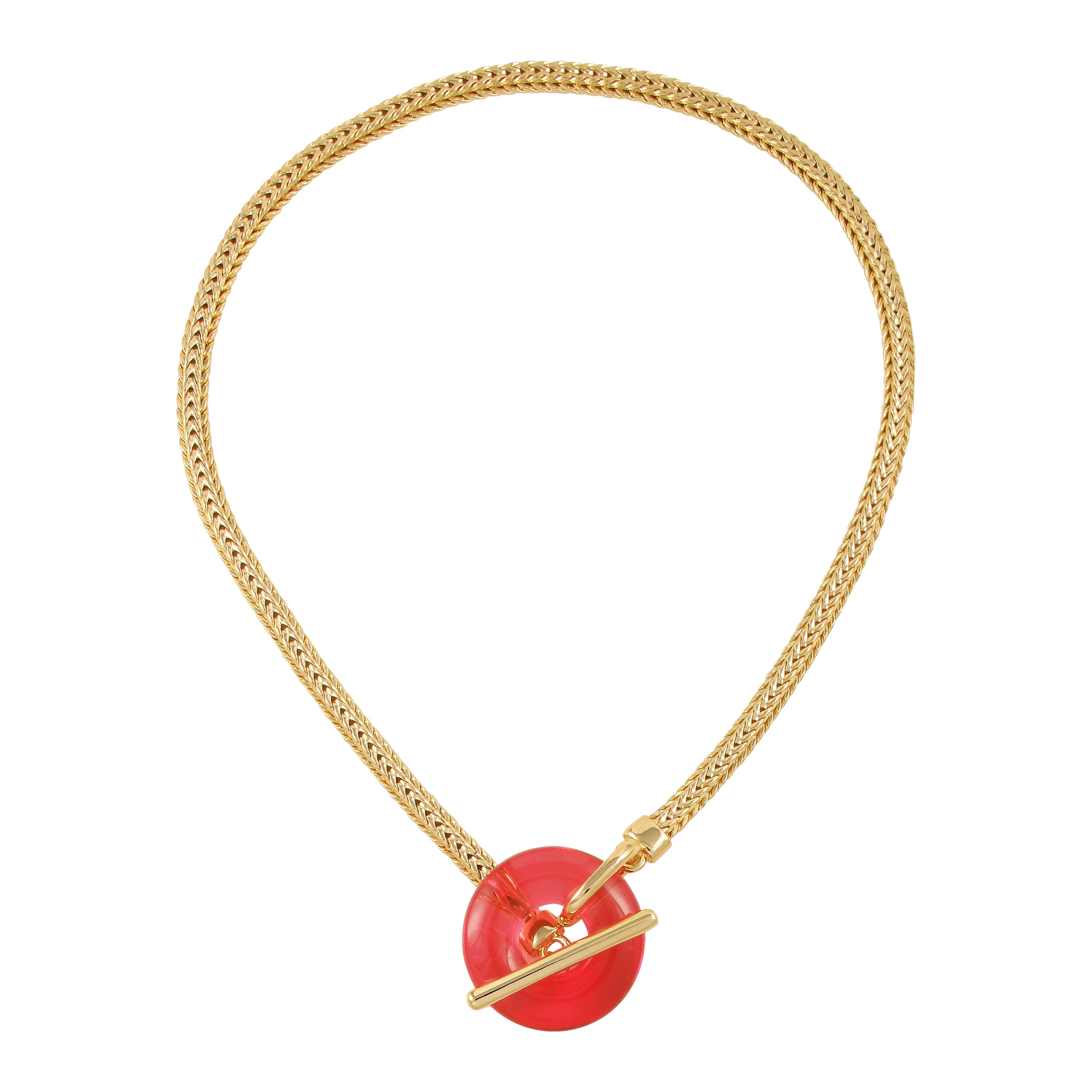 Pink Resin Snake Chain Necklace | Goldtone Foxtail Design
