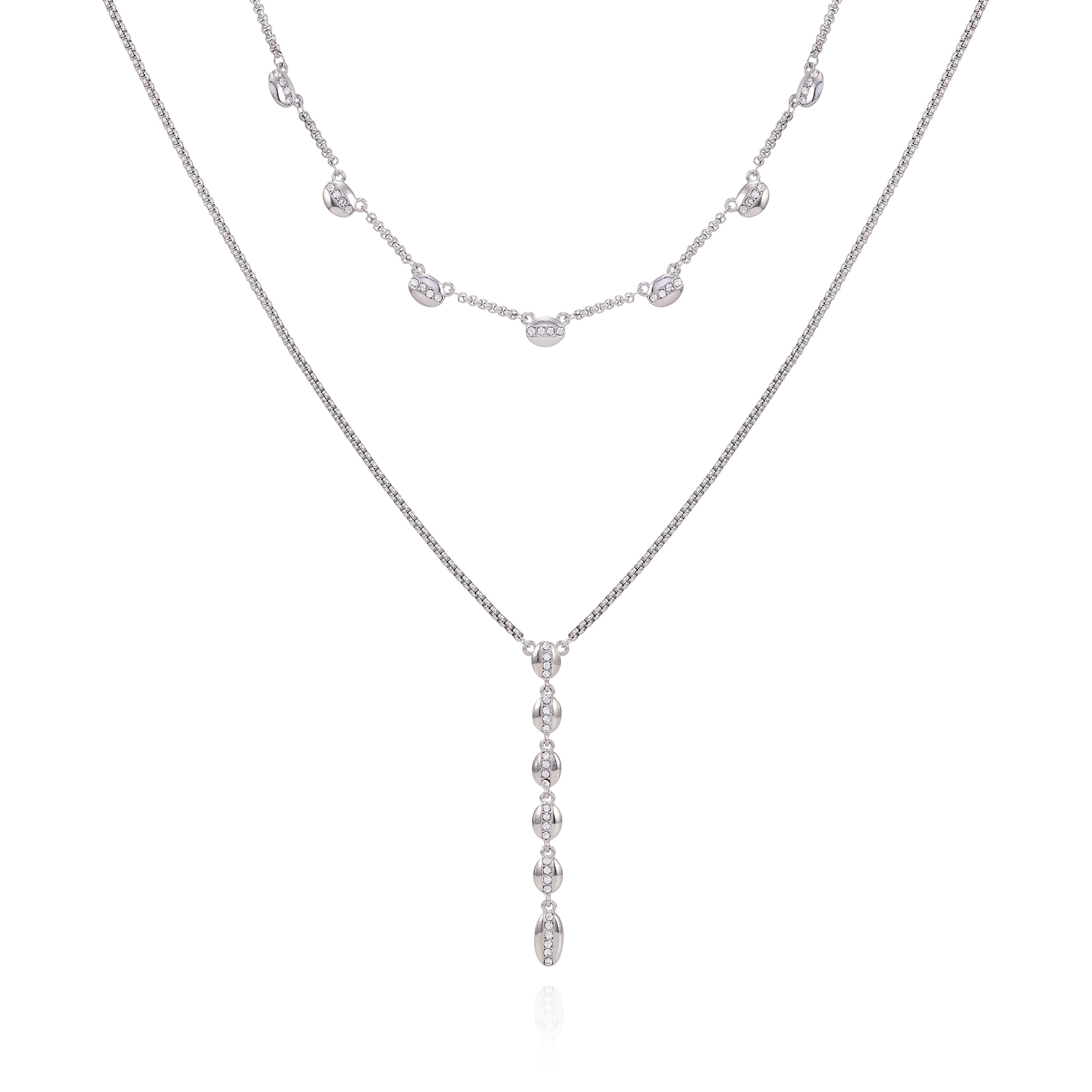 Layered Crystal Necklace with Goldtone Chains | Elegant Sparkle