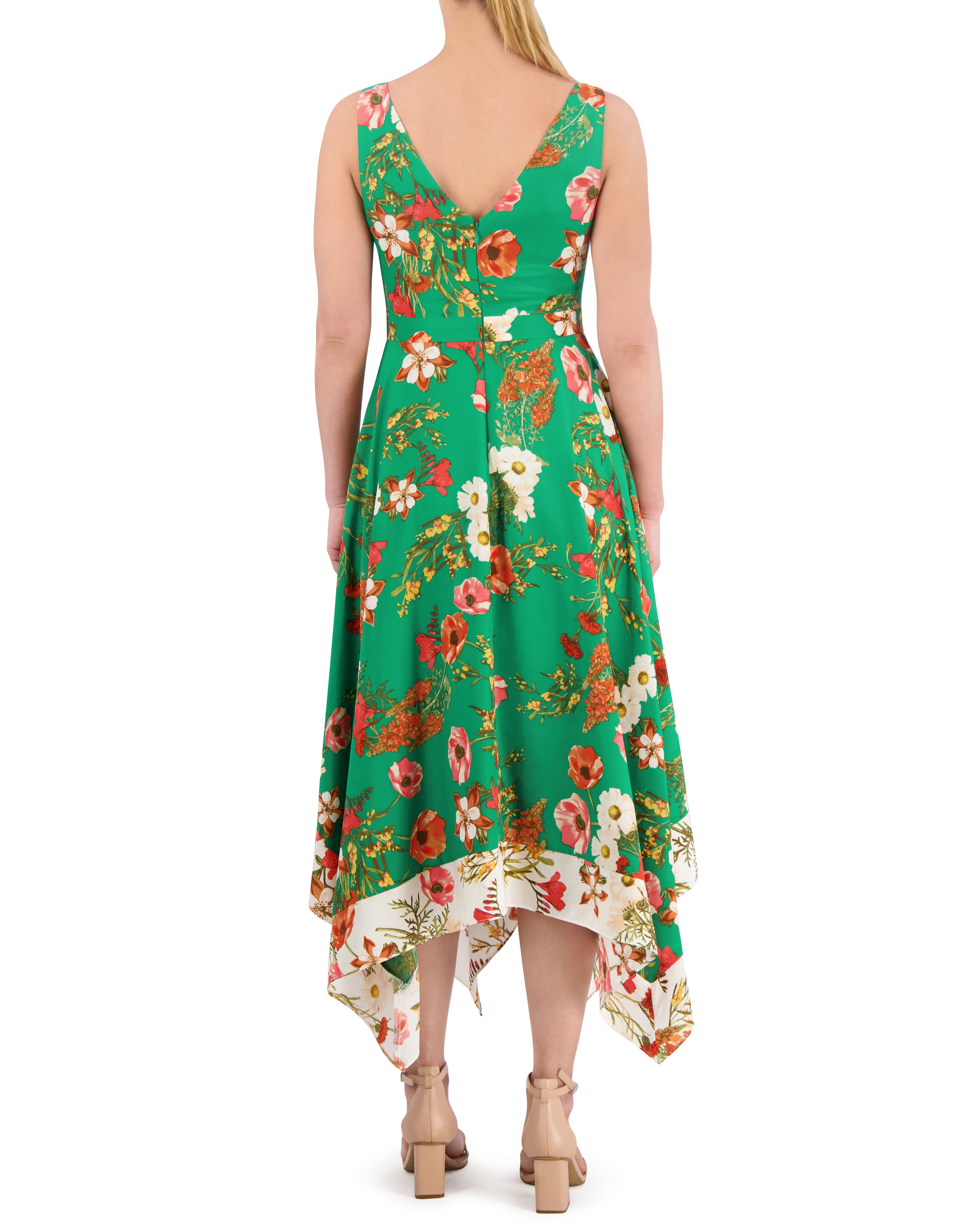 Floral-Print Handkerchief-Hem Dress | Petite Sleeveless V-Neck