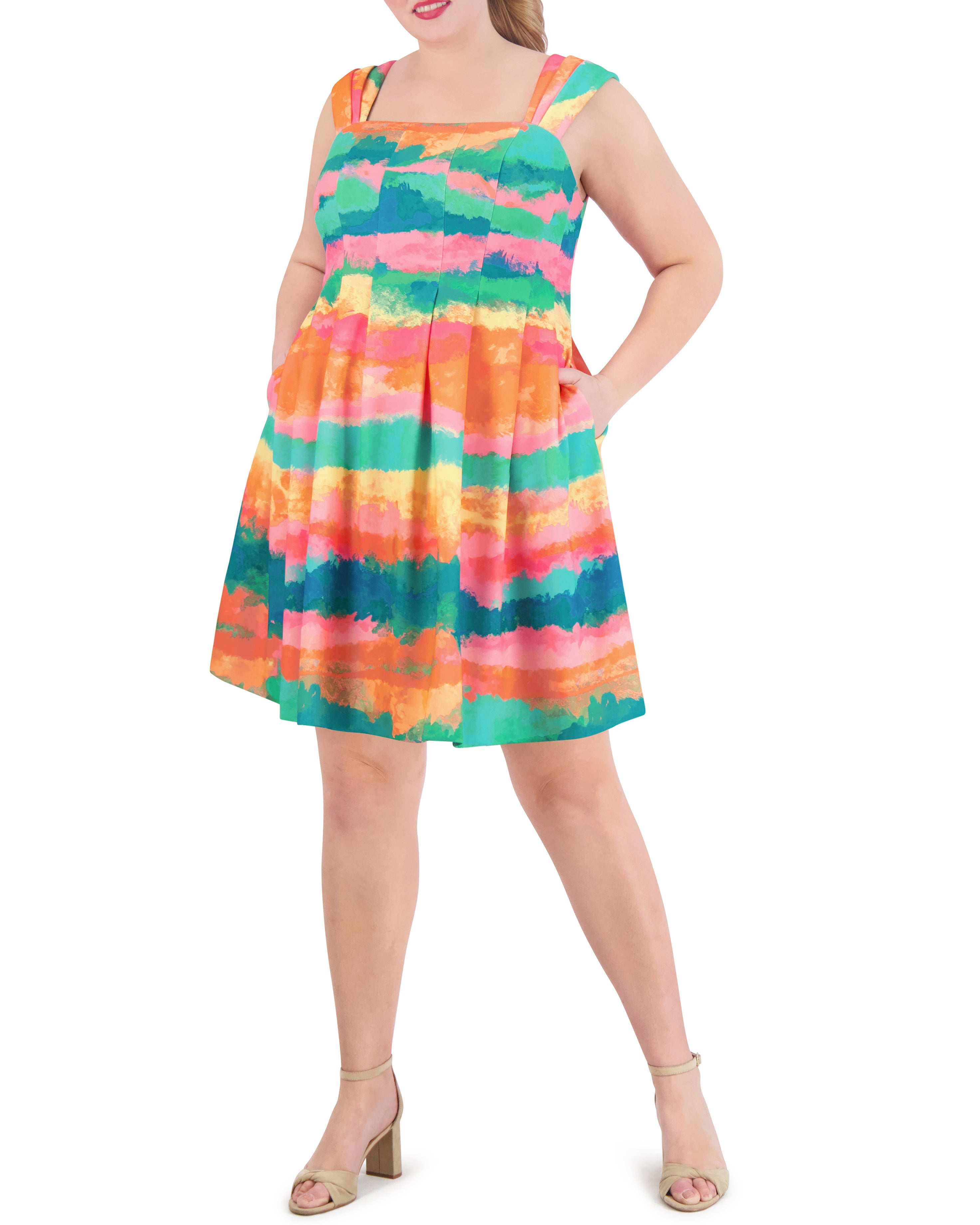 Plus-Size Floral Fit & Flare Dress | Square Neck Sleeveless Mini