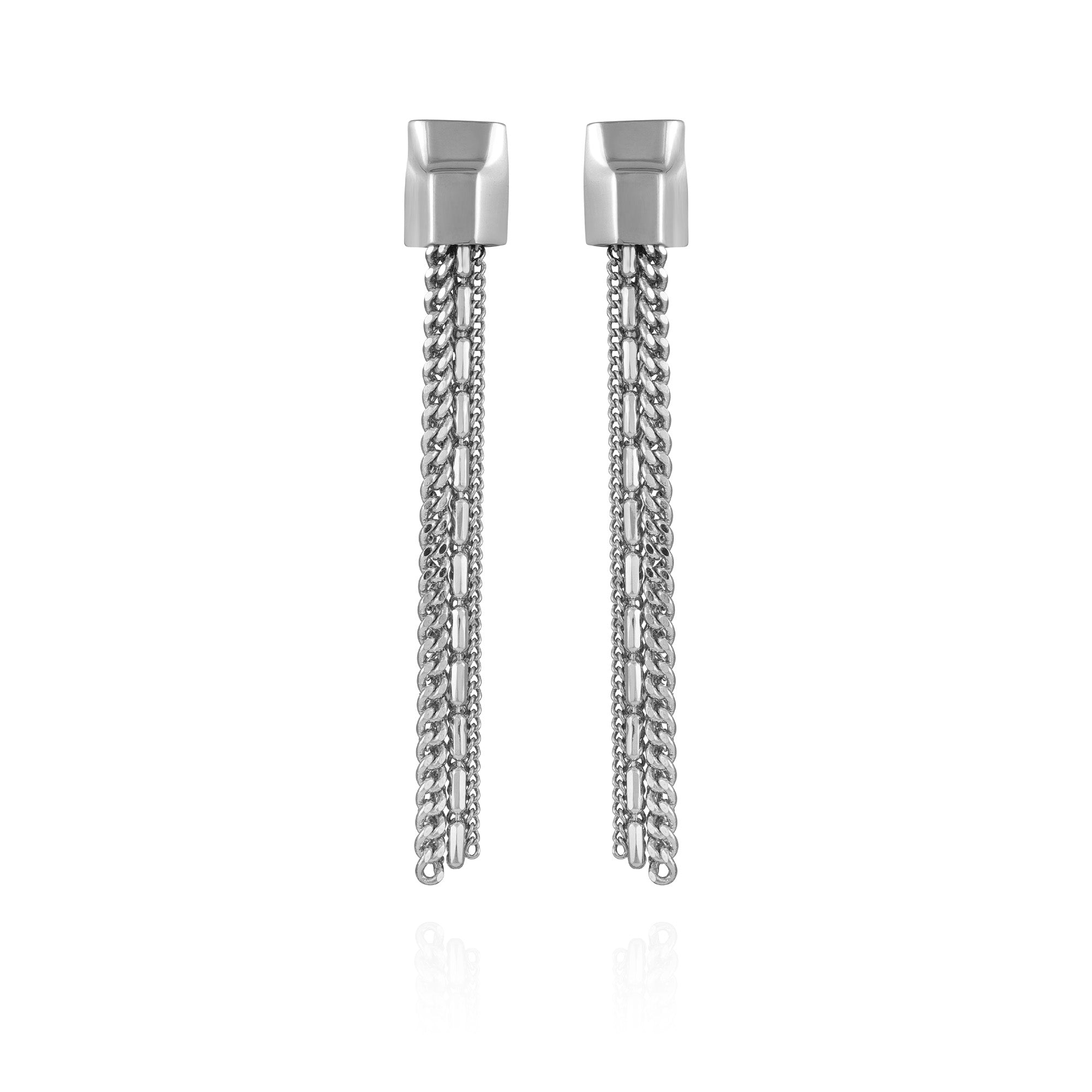 Silver Chain Tassel Drop Earrings | Mixed Linear Dangle Design